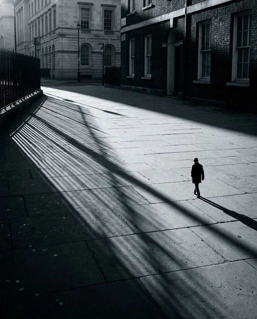 Shadow Leading Lines on a London Street — AI-generated photograph