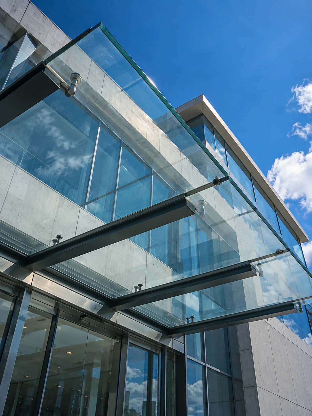 Office Facade Through a Glass Entrance Canopy — AI-generated photograph