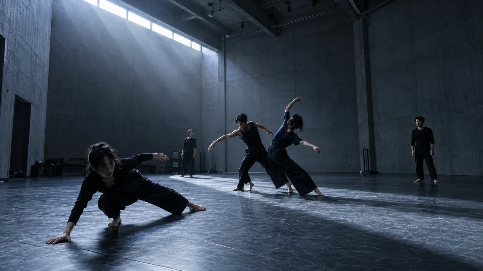 Dance Ensemble Under a Concrete Skylight — AI-generated photograph