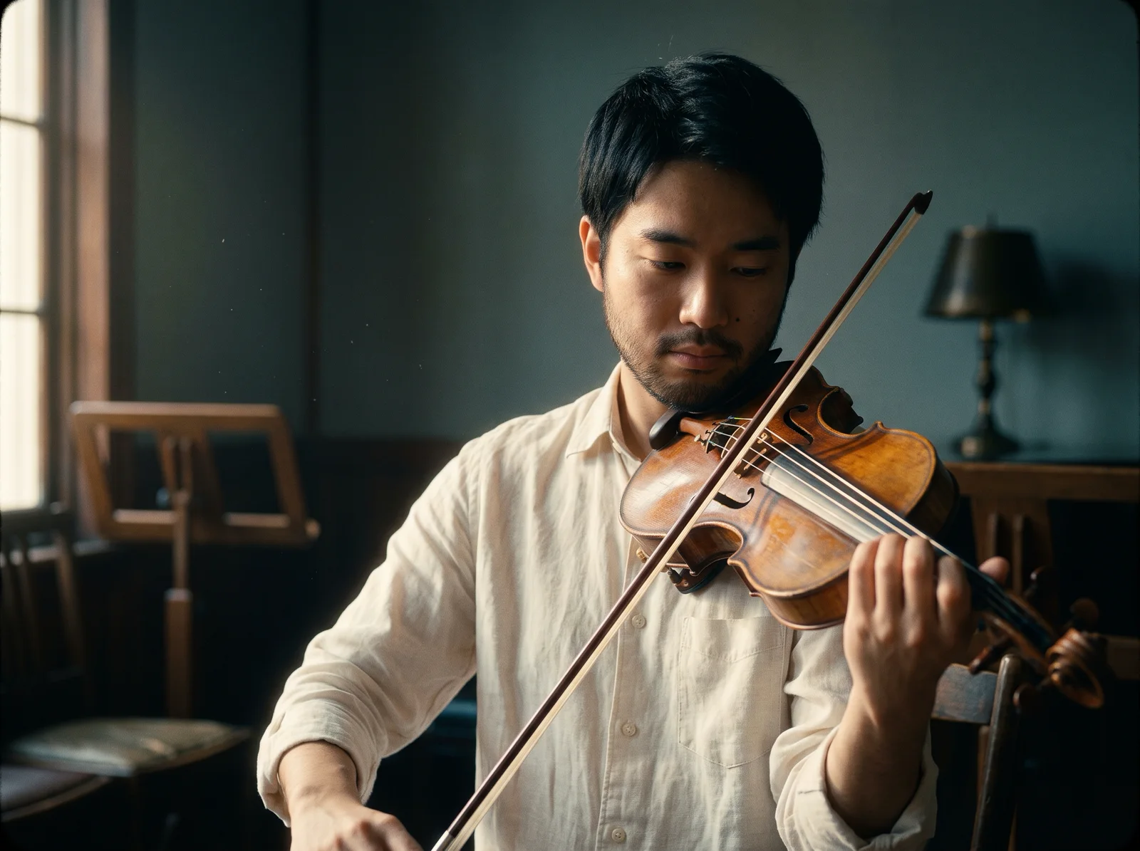 Man Playing Violin by a Window — AI-generated photograph
