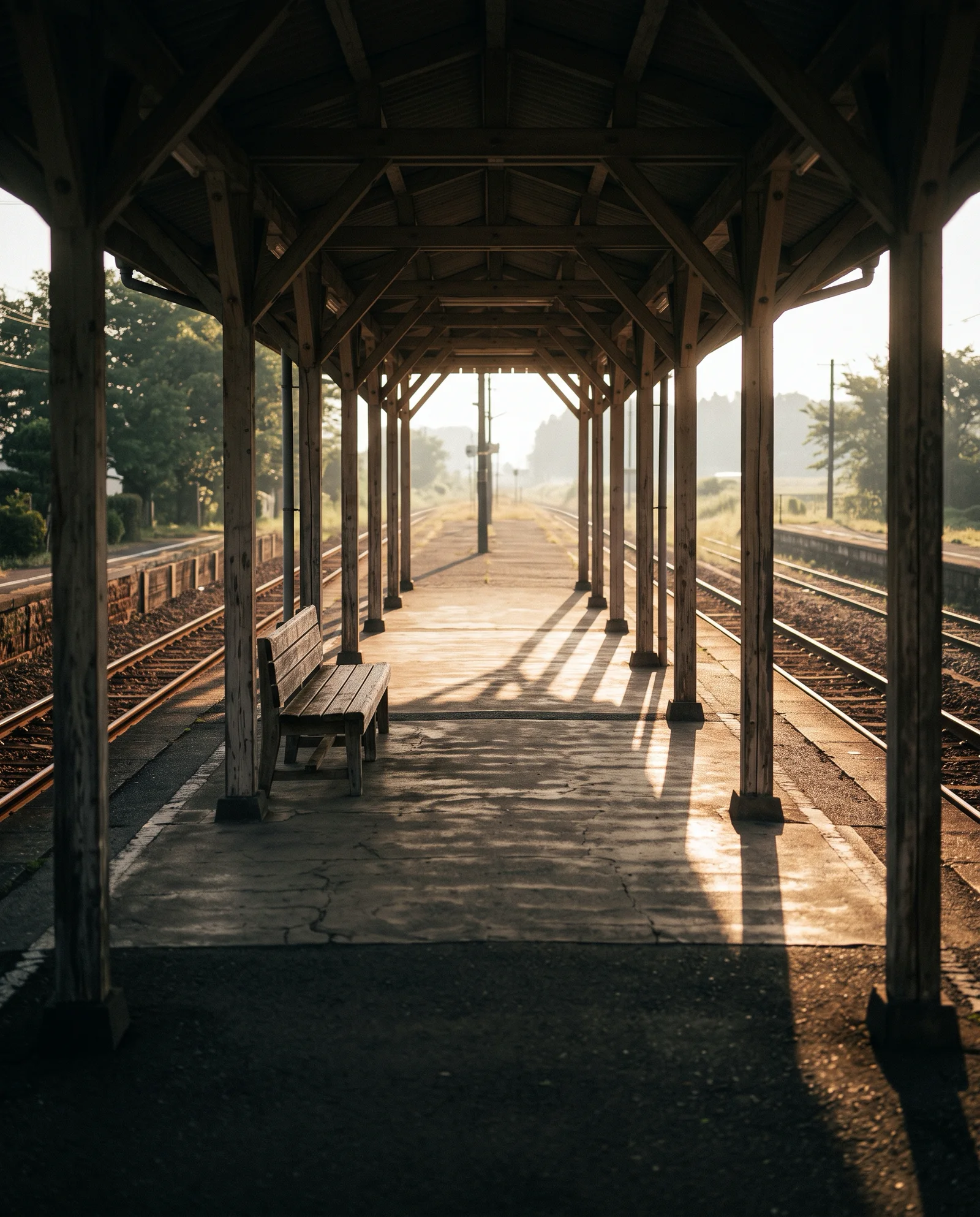 Empty Railway Platform in Morning Sunlight — AI-generated photograph