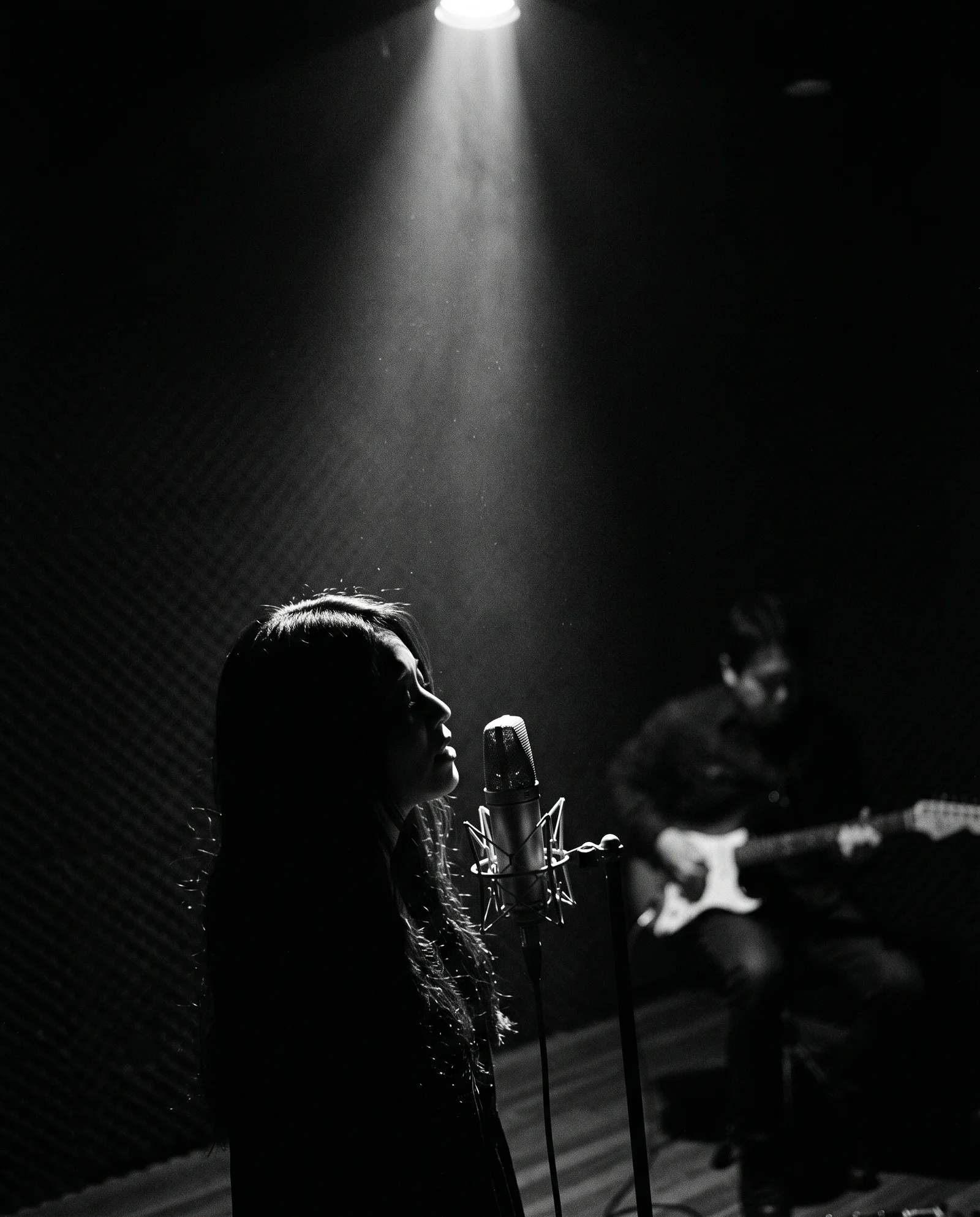 Woman Singing into a Studio Microphone — AI-generated photograph