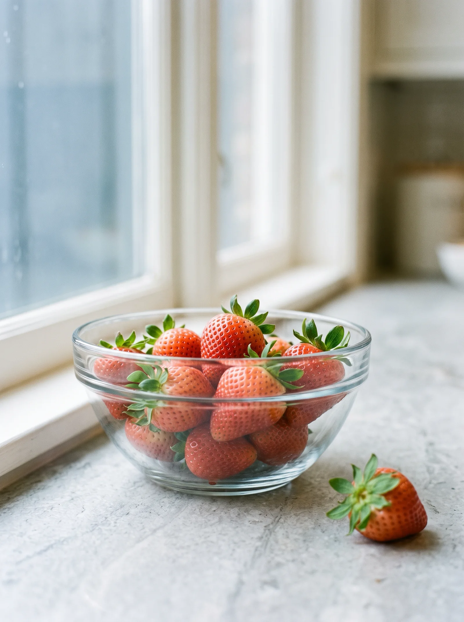 Fresh Strawberries in a Glass Bowl — AI-generated photograph