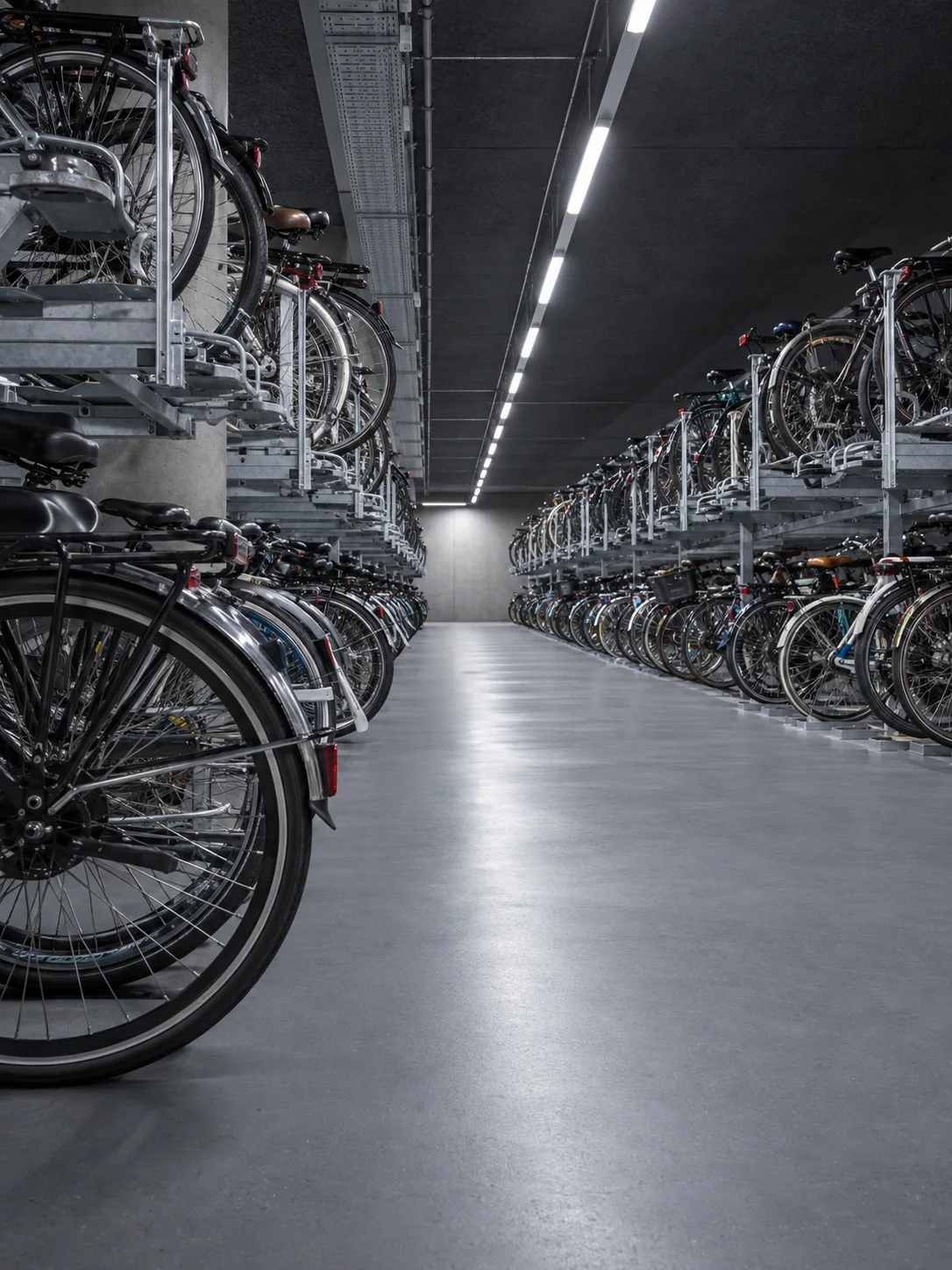 Bicycles Along a Blue Underground Aisle — AI-generated photograph