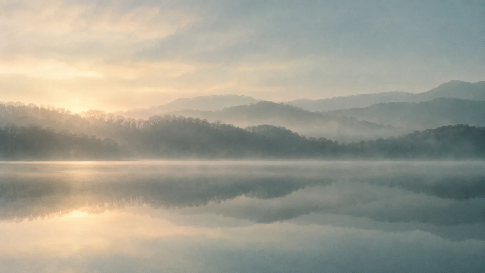 Bare Woodland Reflected in Cream Morning Light — AI-generated photograph