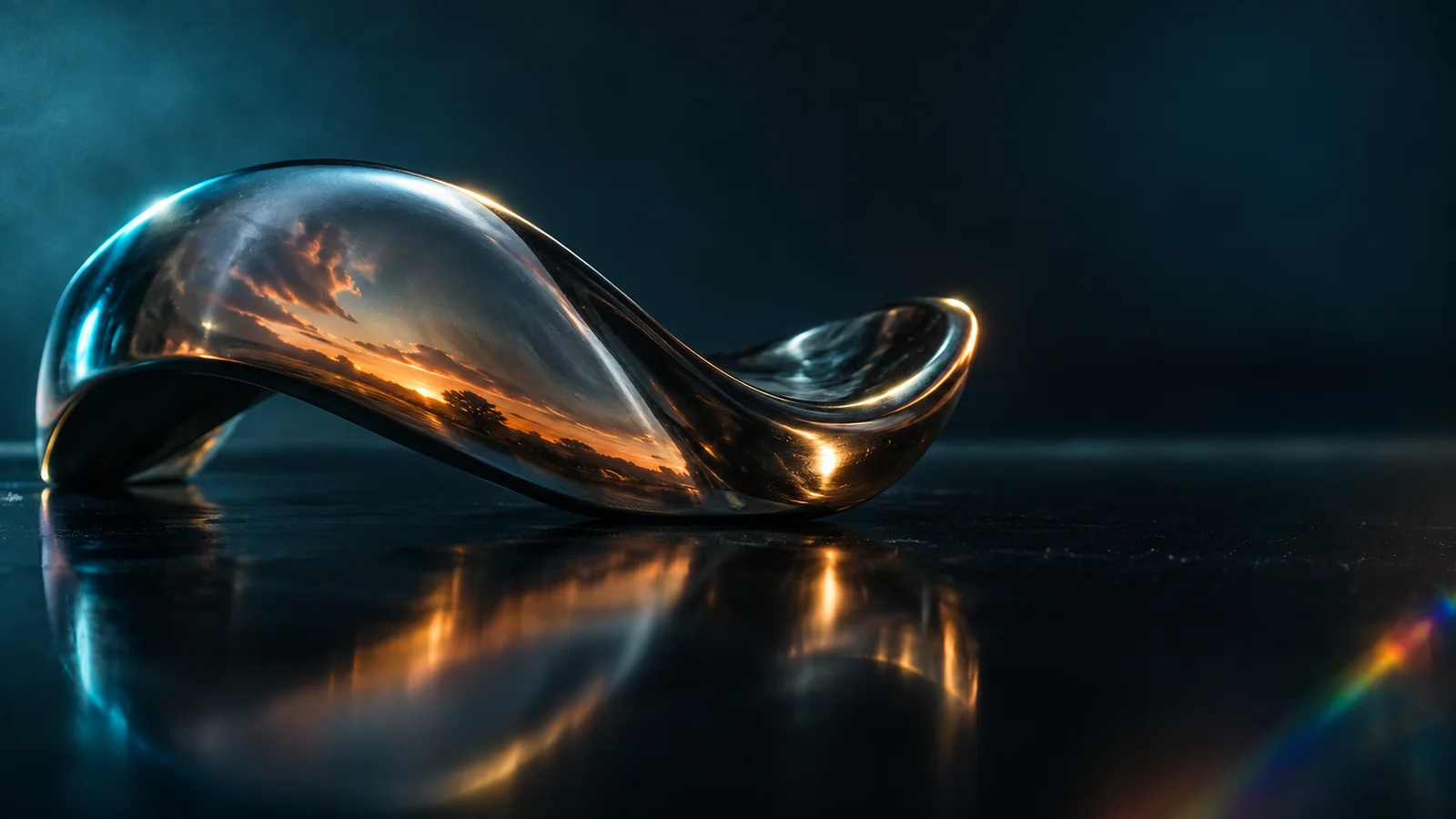 Curved Steel with Amber and Teal Rims — AI-generated photograph