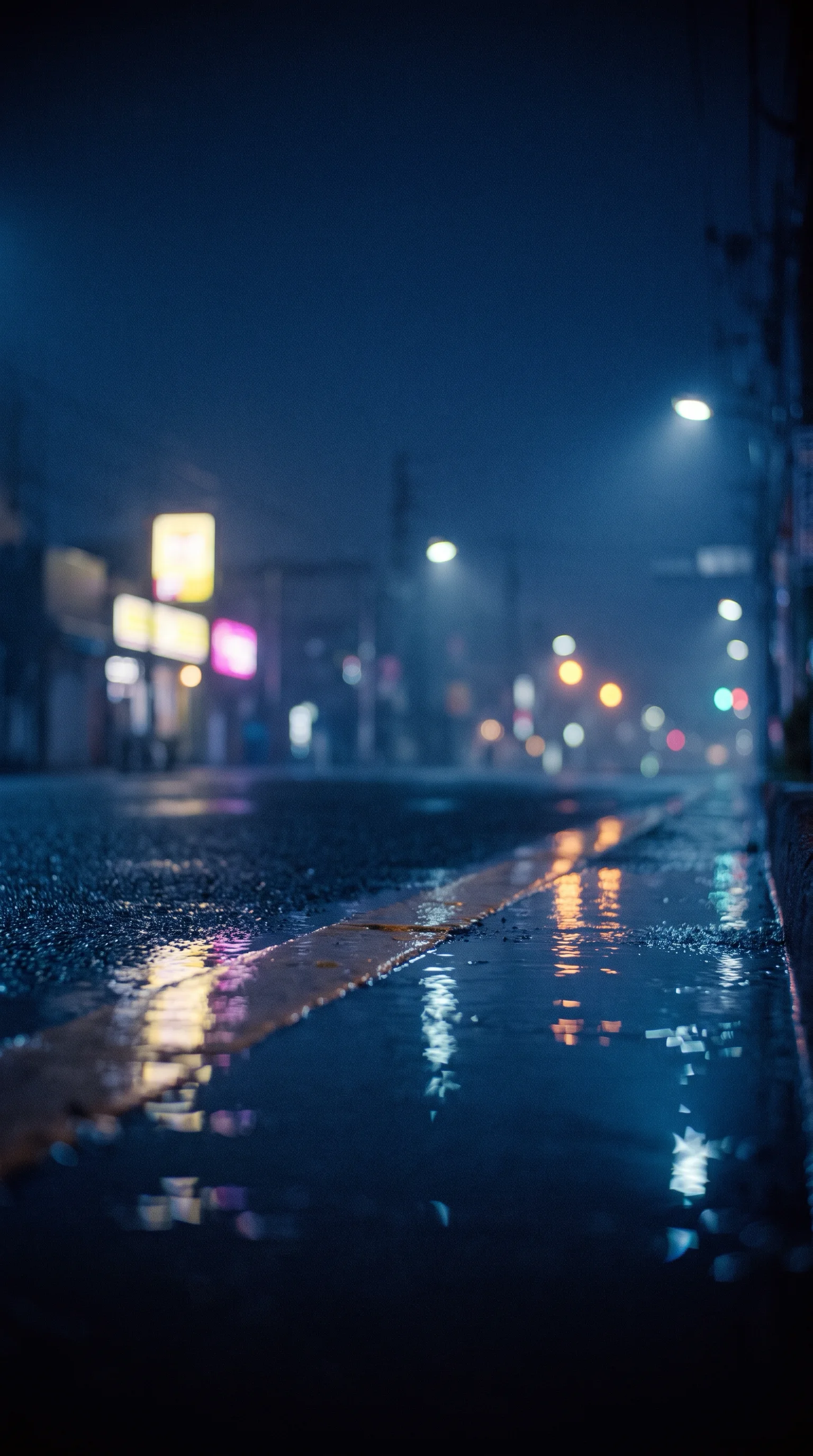 Neon Reflections on Wet Winter Pavement — AI-generated photograph