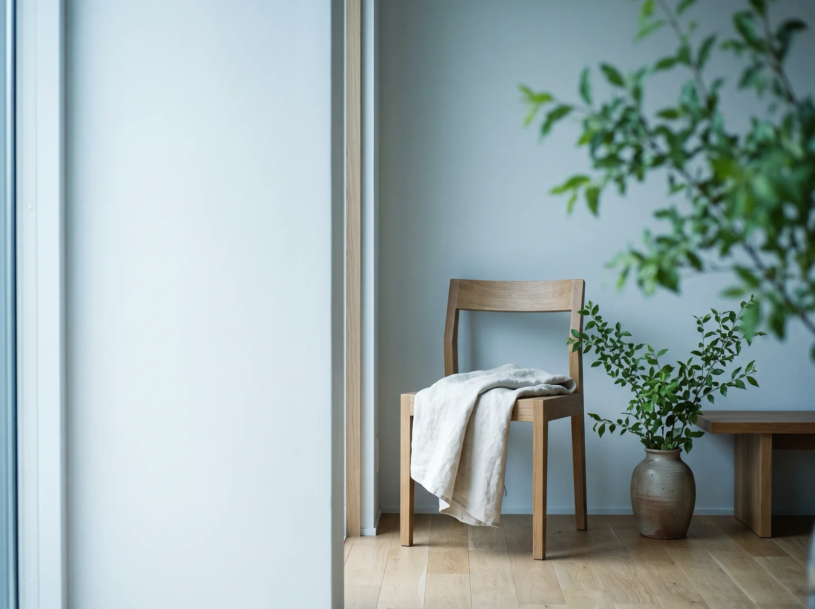 Minimal Living Room Corner in Overcast Light — AI-generated photograph