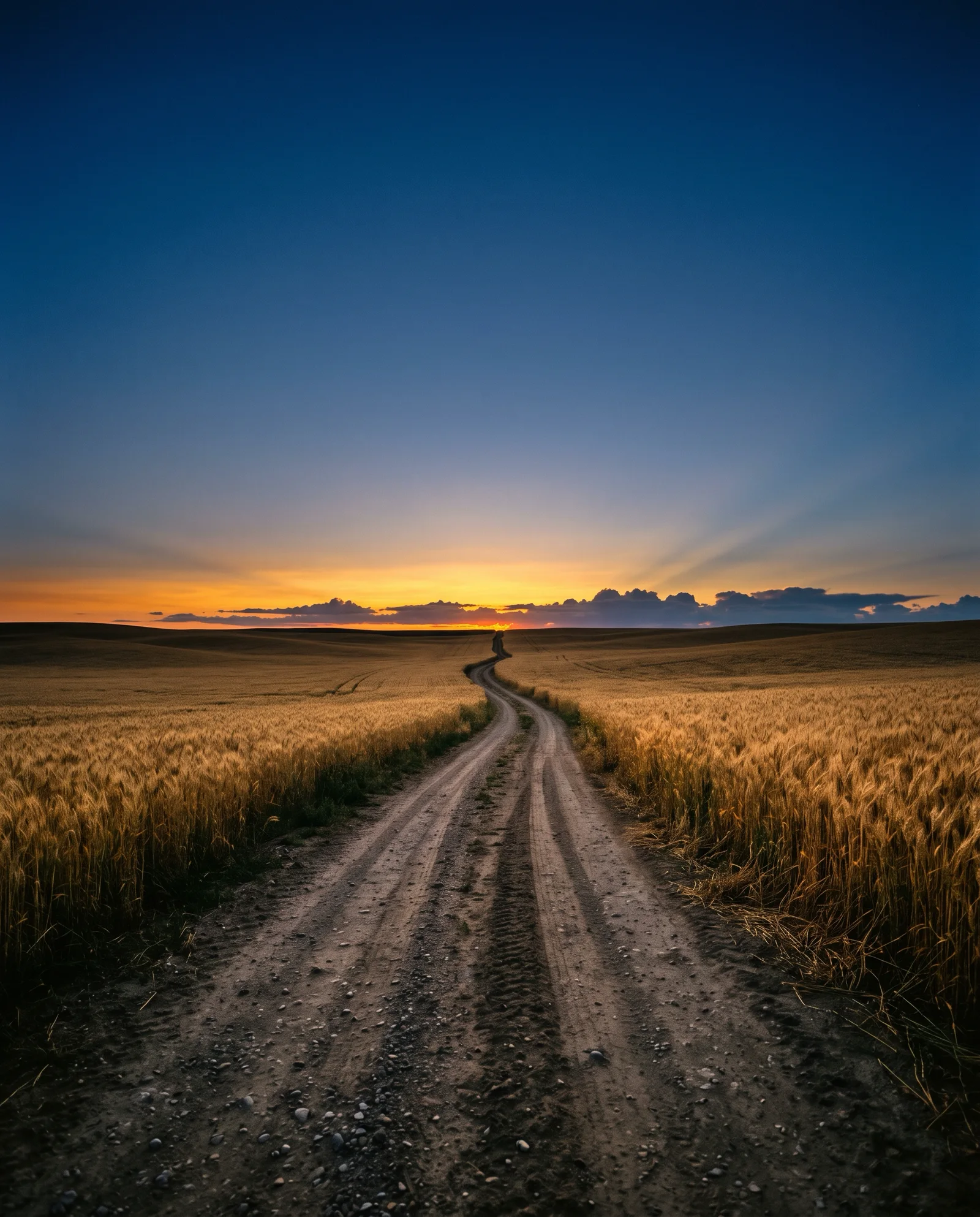 Dirt Road Through a Golden Wheat Field — AI-generated photograph