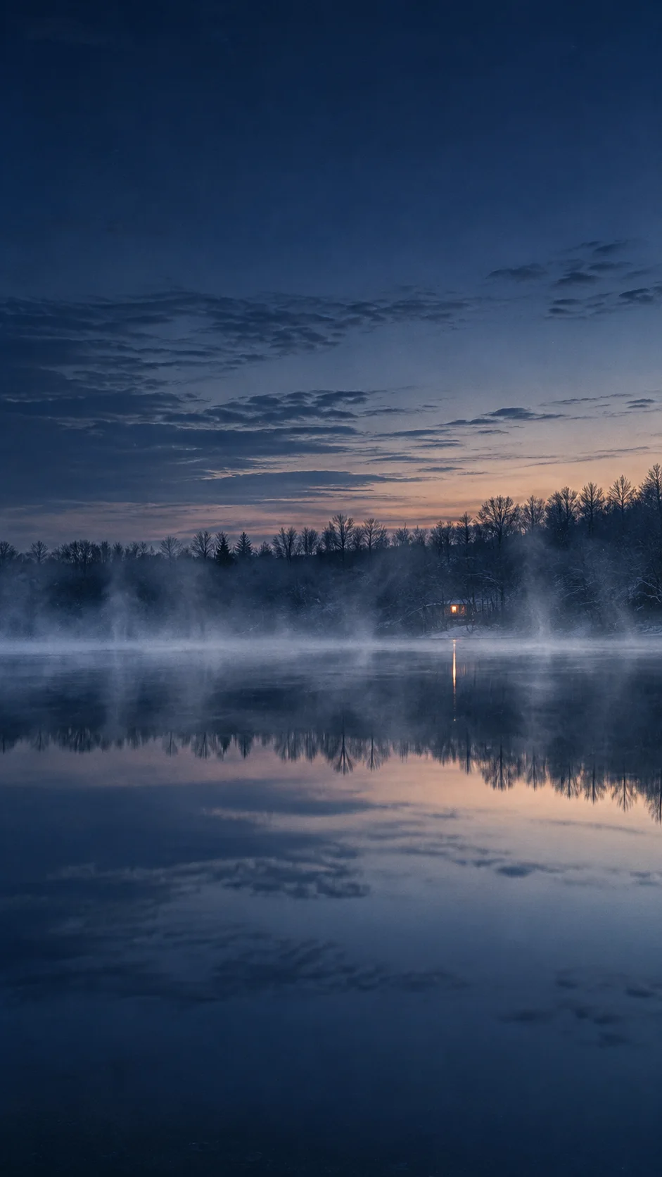 Bare Trees Reflected in a Misty Lake — AI-generated photograph