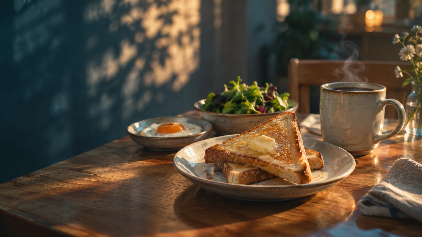 Stacked Toast Triangles Beside Coffee — AI-generated photograph