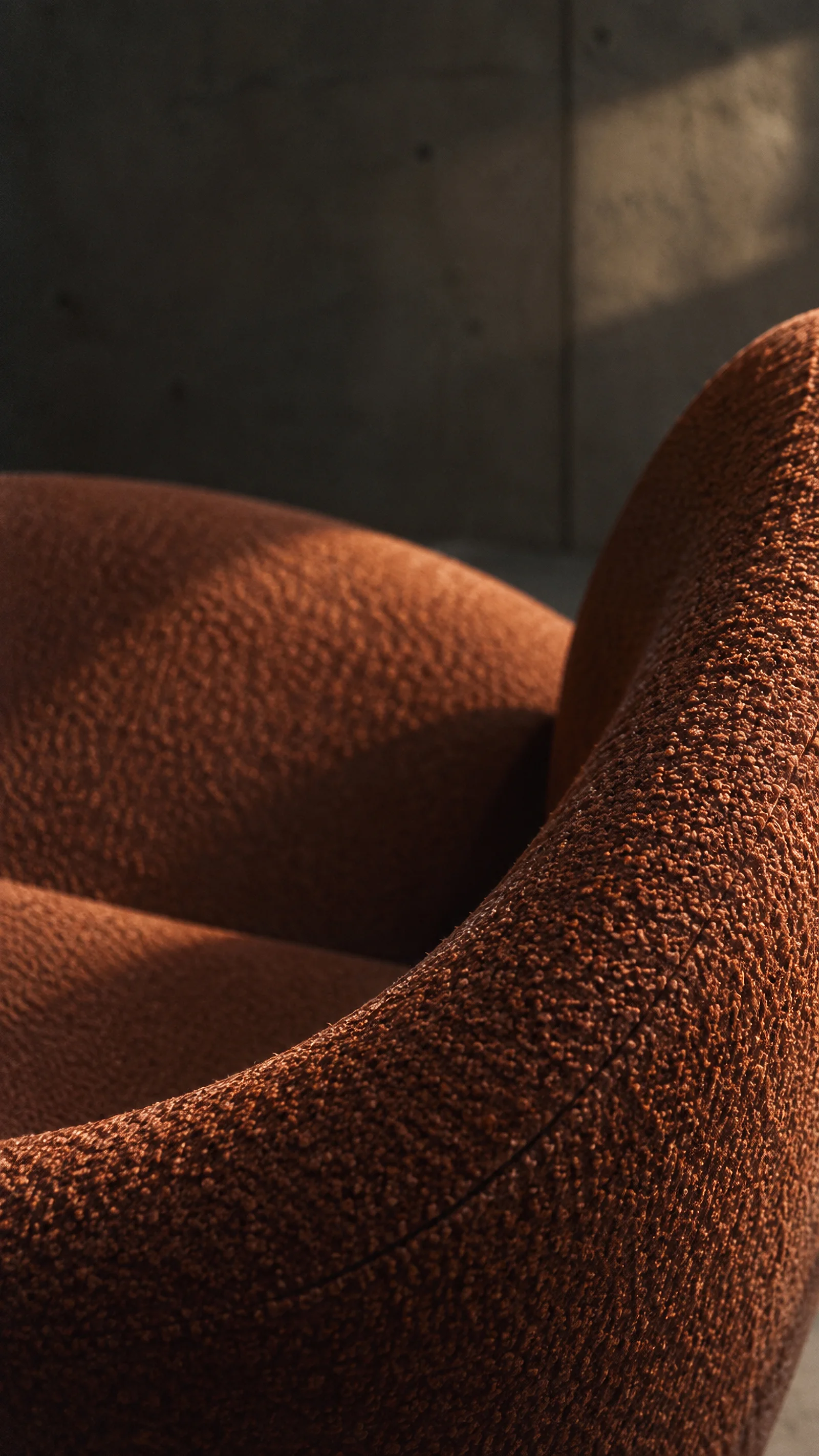 Boucle Chair Arm Above a Curved Seat — AI-generated photograph