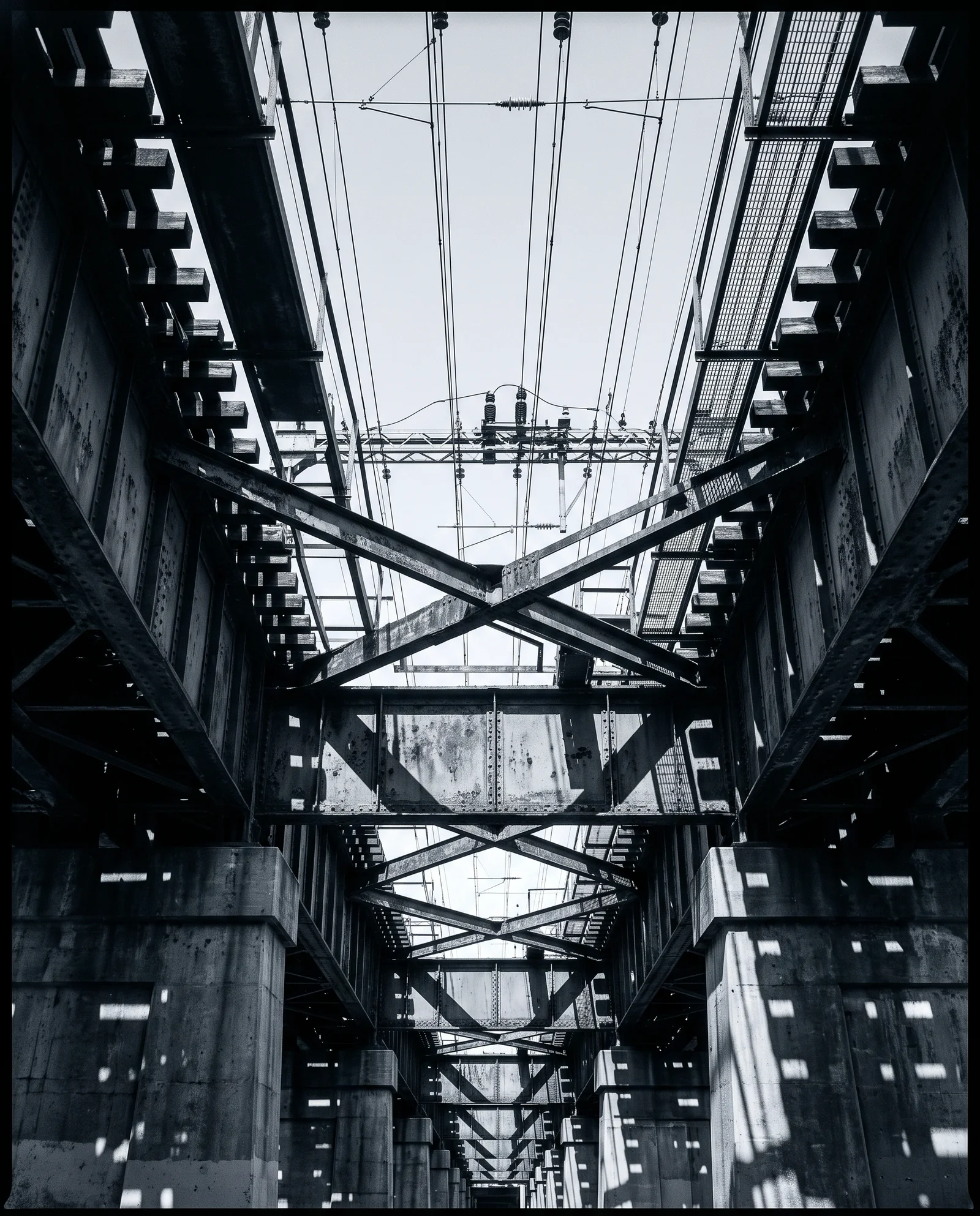 Steel Girders Seen from Below a Viaduct — AI-generated photograph