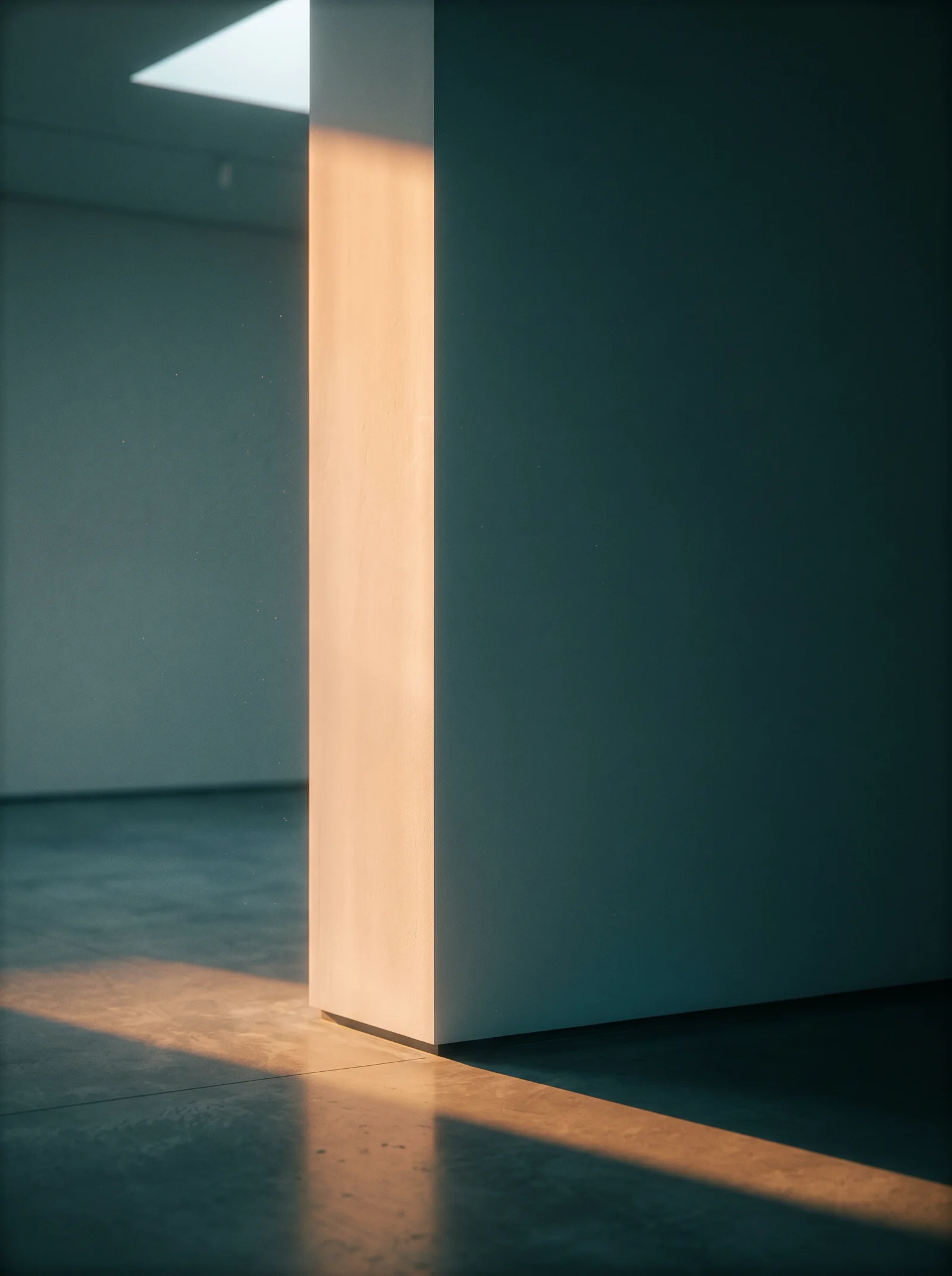 Amber Skylight Shaft in a White Gallery — AI-generated photograph