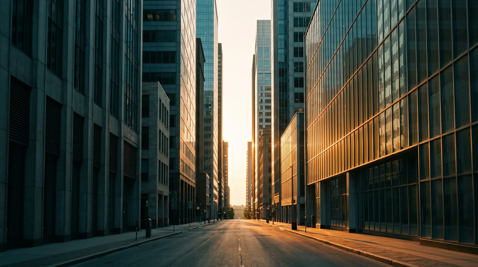 Low Sun Raking Through a Street Canyon — AI-generated photograph