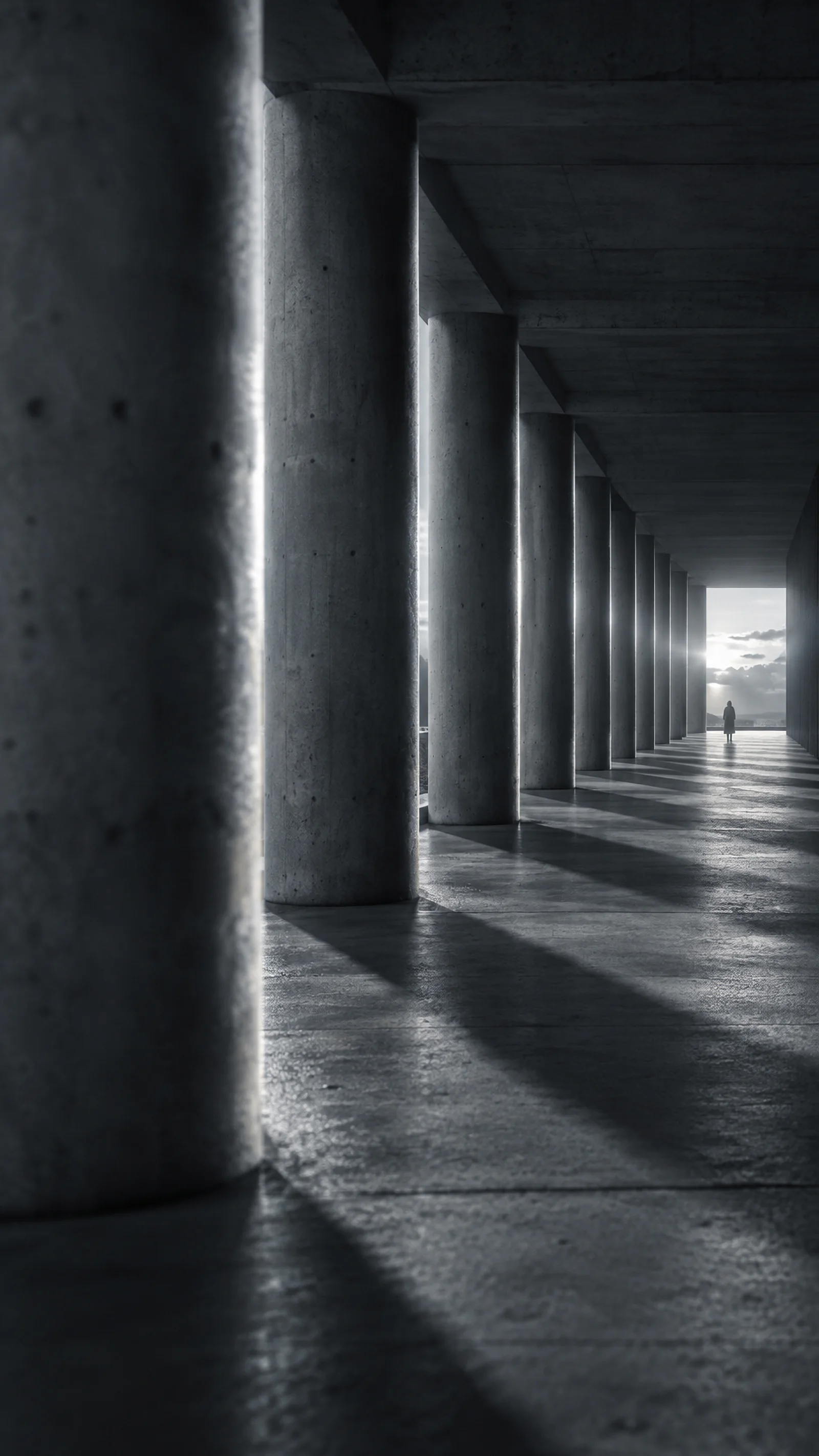 Round Columns Along a Concrete Walkway — AI-generated photograph