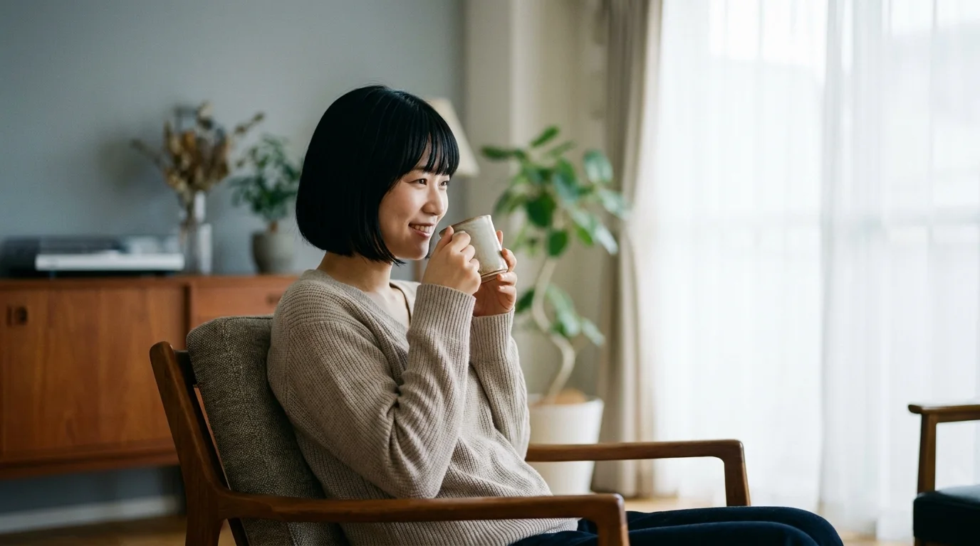 Young Woman Enjoying Coffee at Home — AI-generated photograph