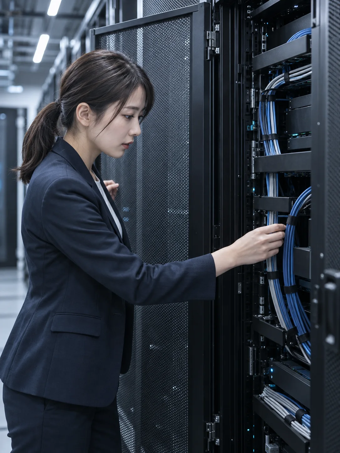 Technician Inspecting a Server Rack — AI-generated photograph