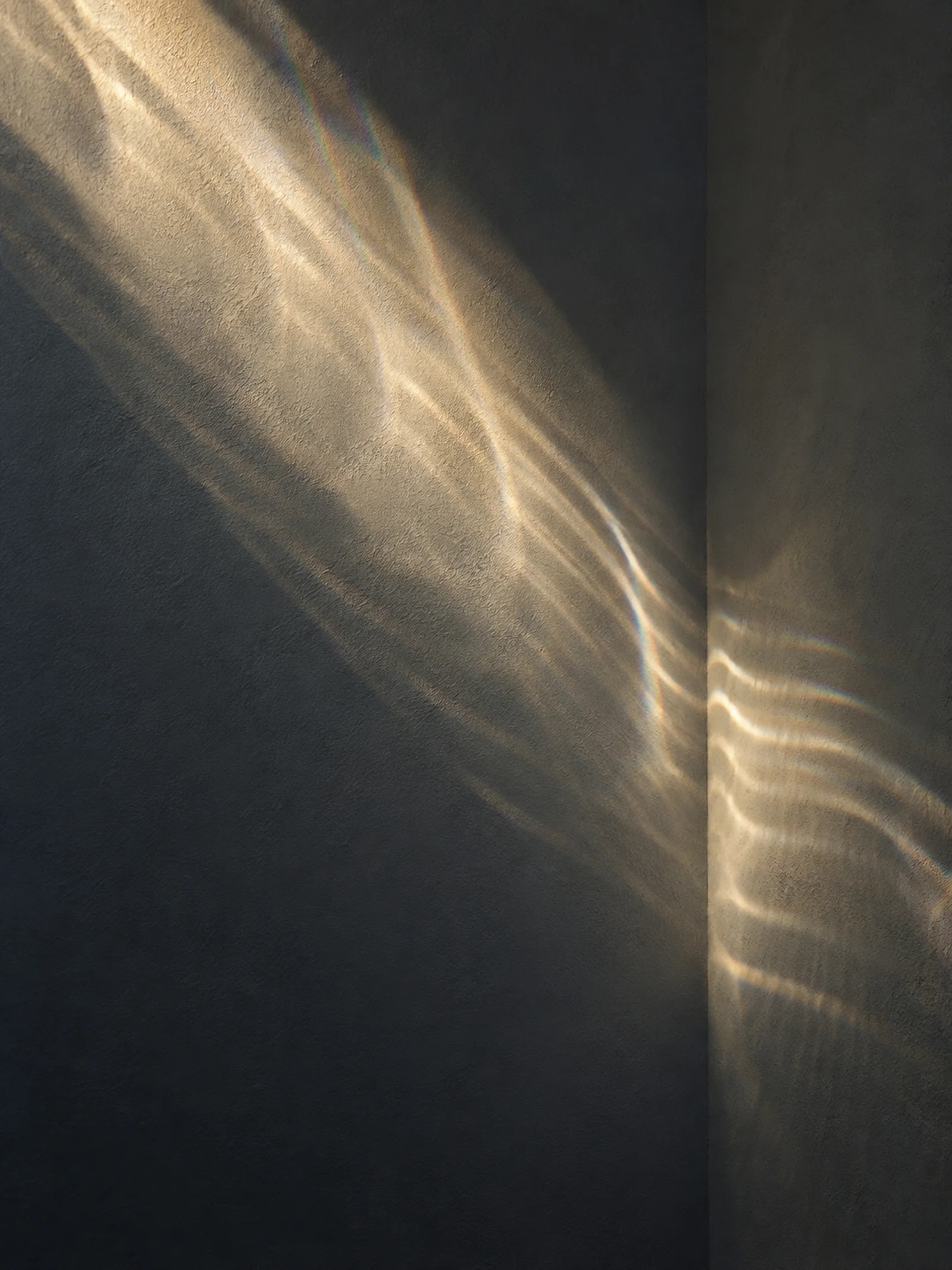 Ribbed Glass Caustics Across a Corner — AI-generated photograph