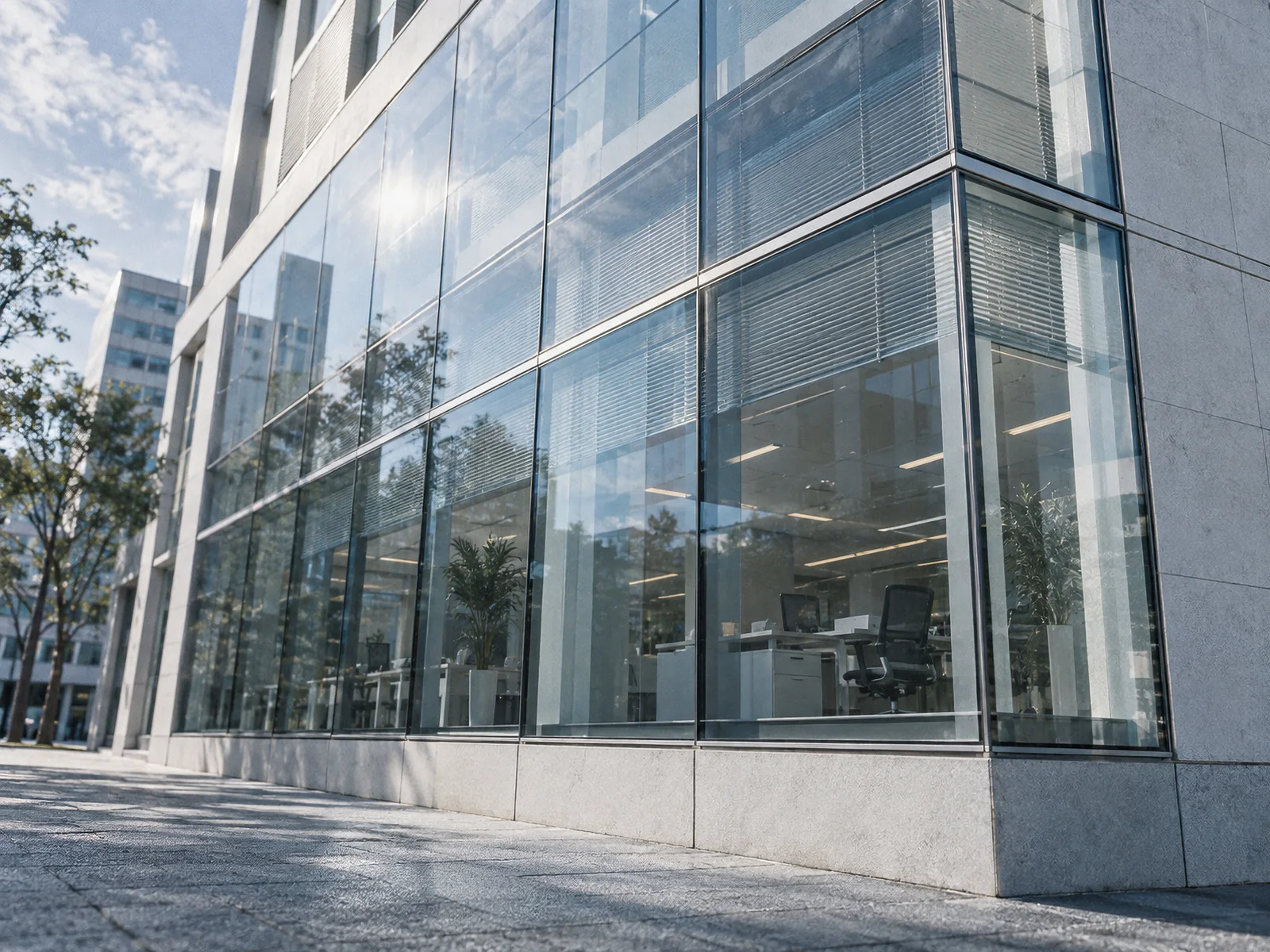 Glass Corner of an Office Building — AI-generated photograph