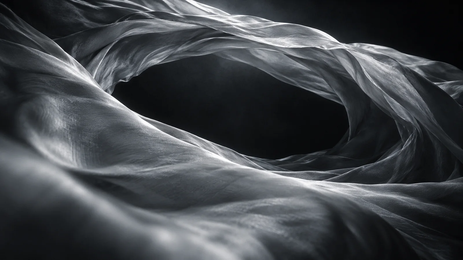 Loop of Silk in Silver Monochrome — AI-generated photograph