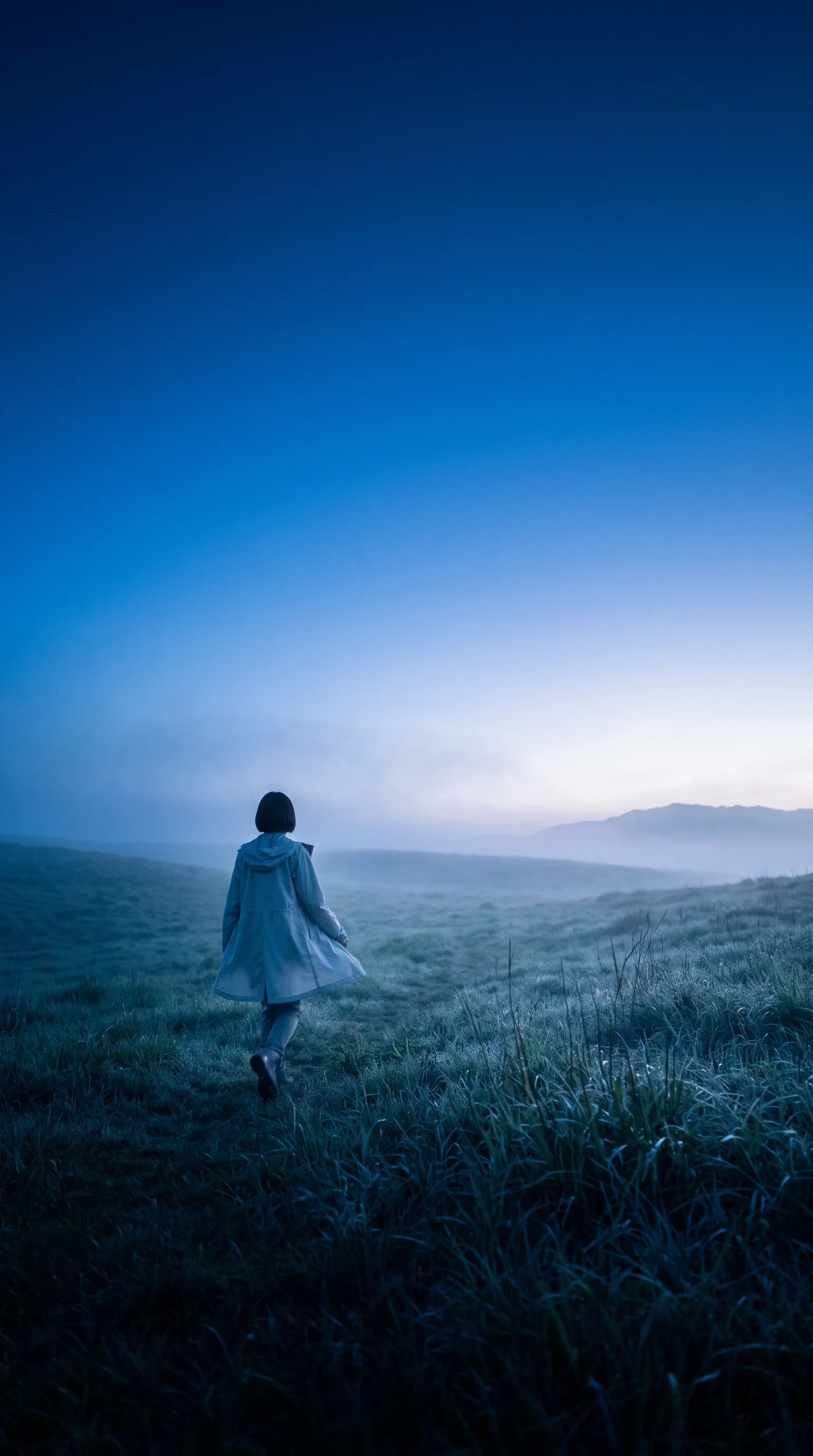 Hiker Walking Through a Misty Dawn Meadow — AI-generated photograph