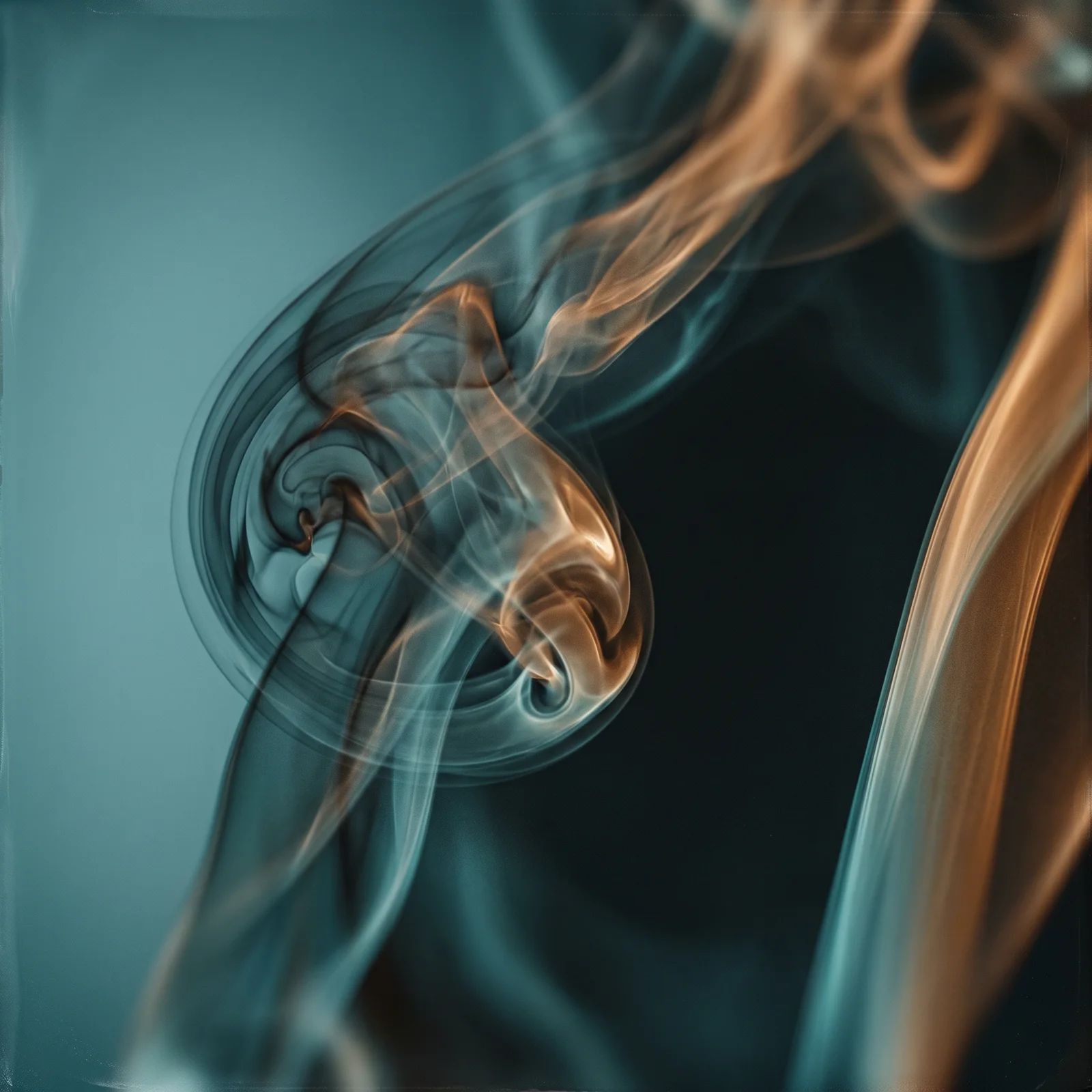 Smoke Swirl Lit in Teal and Amber — AI-generated photograph