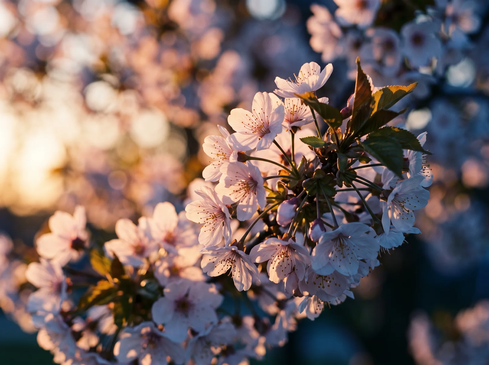 Backlit Spring Blossoms With Violet Shadows — AI-generated photograph