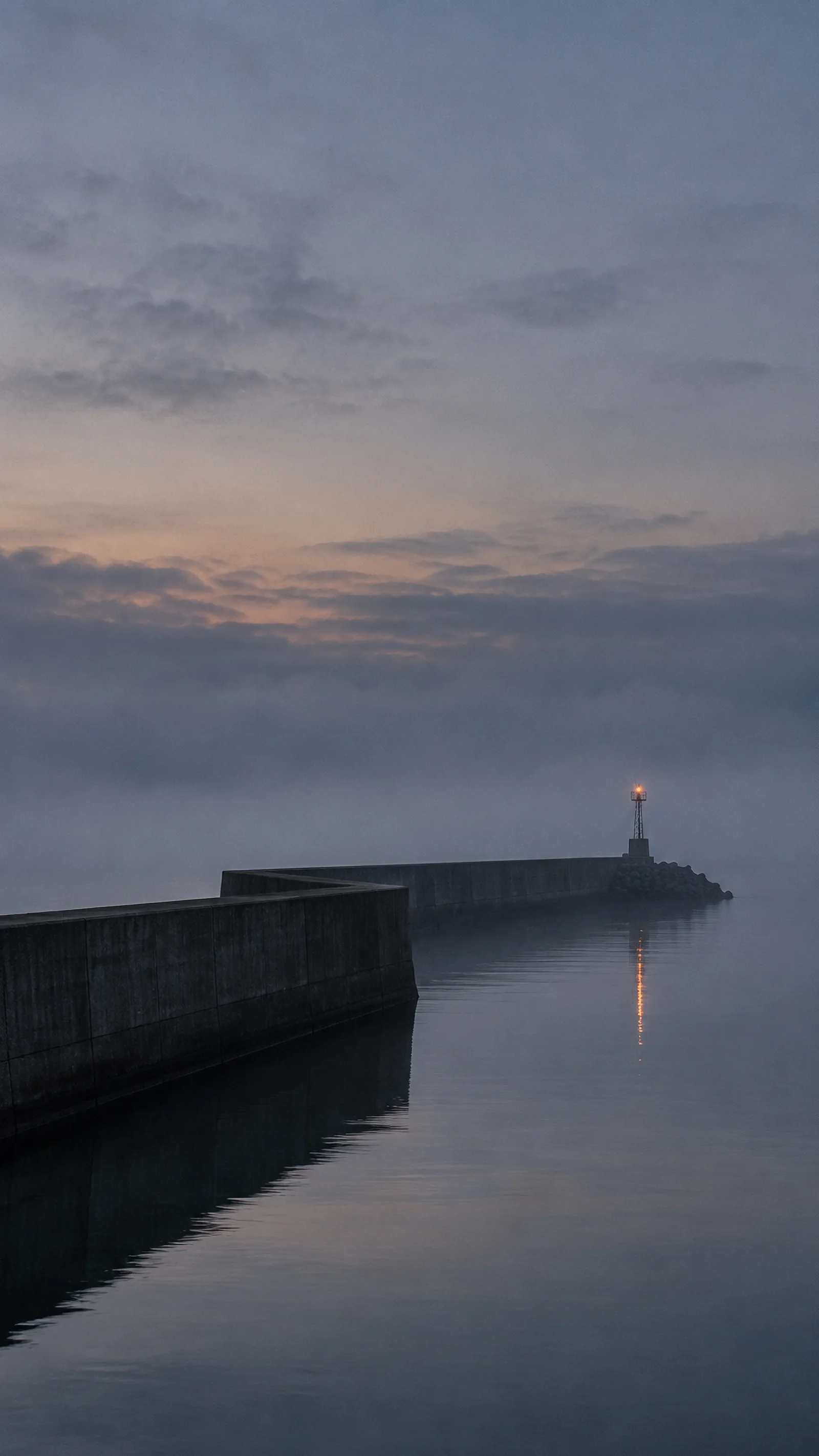 Navigation Beacon Above a Silver Blue Harbor — AI-generated photograph
