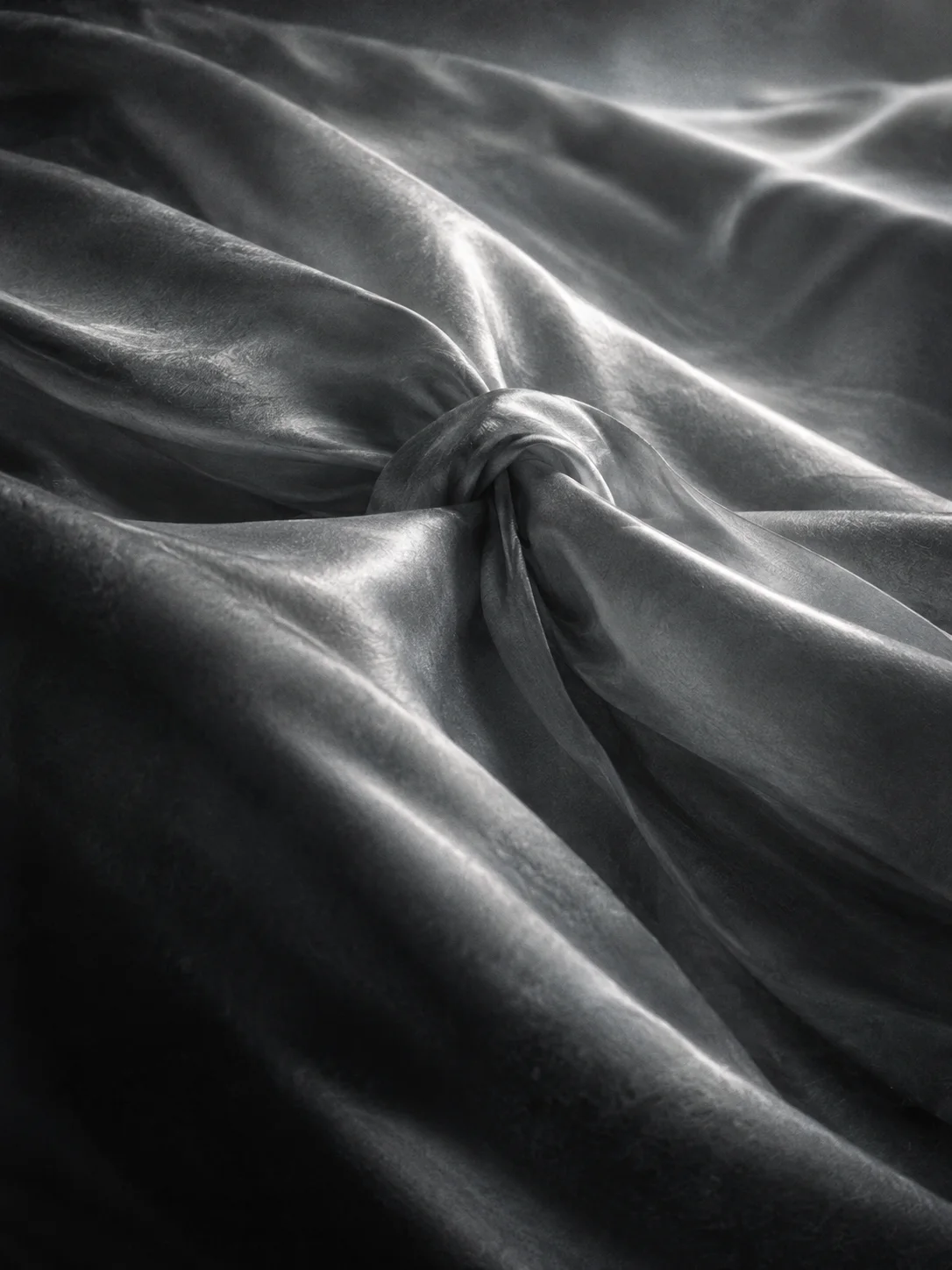Loose Silk Knot in Silver Monochrome — AI-generated photograph