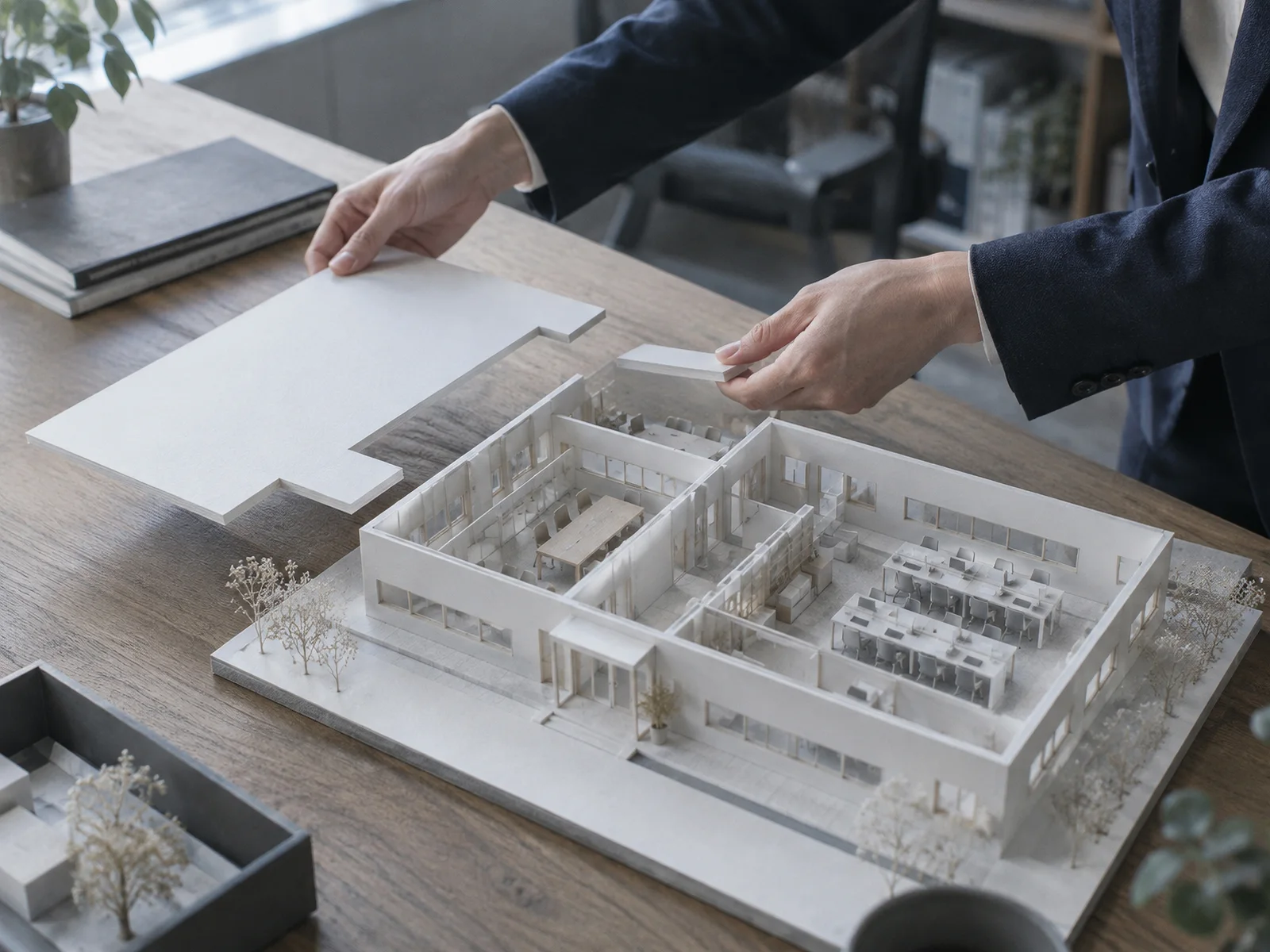 Hands Removing a Model Roof — AI-generated photograph