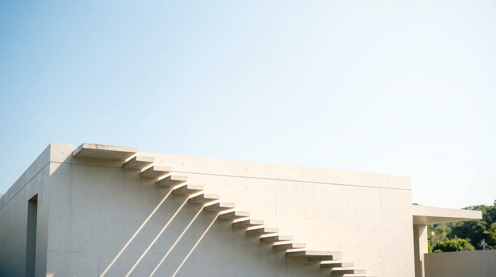 White Concrete Staircase Under a Pale Sky — AI-generated photograph