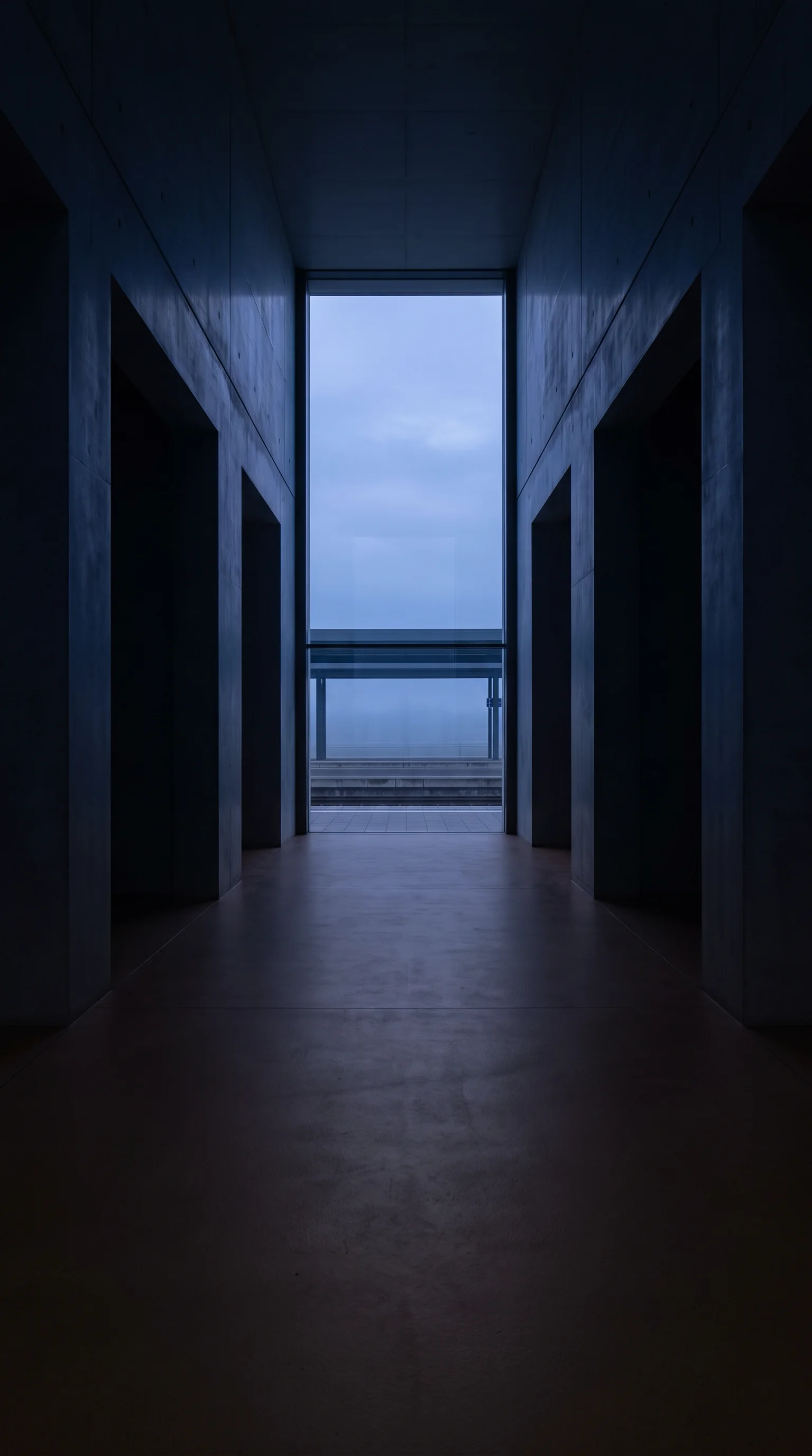 Empty Station Concourse Opening to Dawn Sky — AI-generated photograph