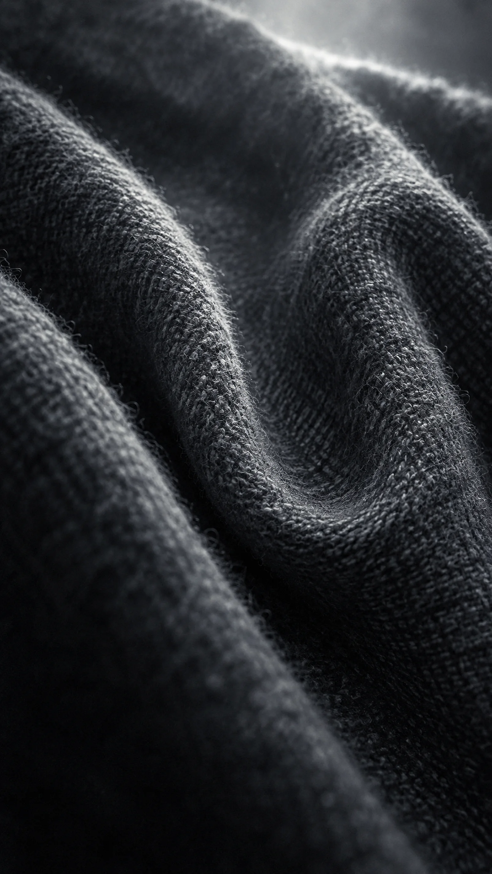 Curved Fold in Charcoal Wool — AI-generated photograph