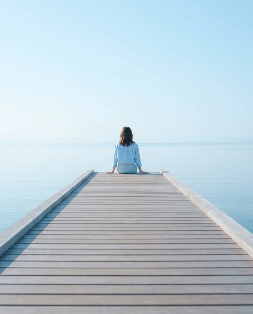 Woman in Sky Blue on a Pier — AI-generated photograph
