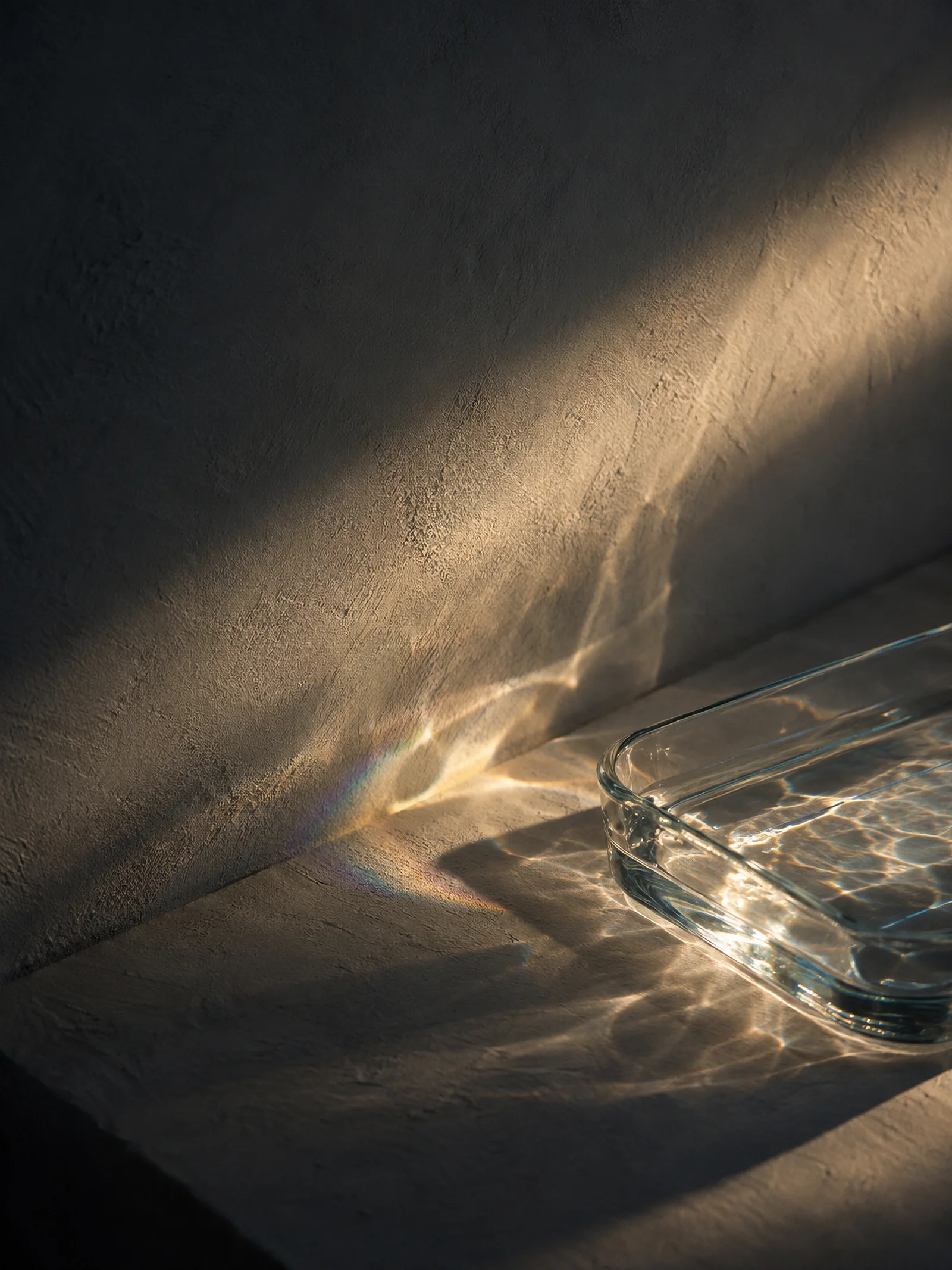 Rectangular Glass Dish Casting Light — AI-generated photograph