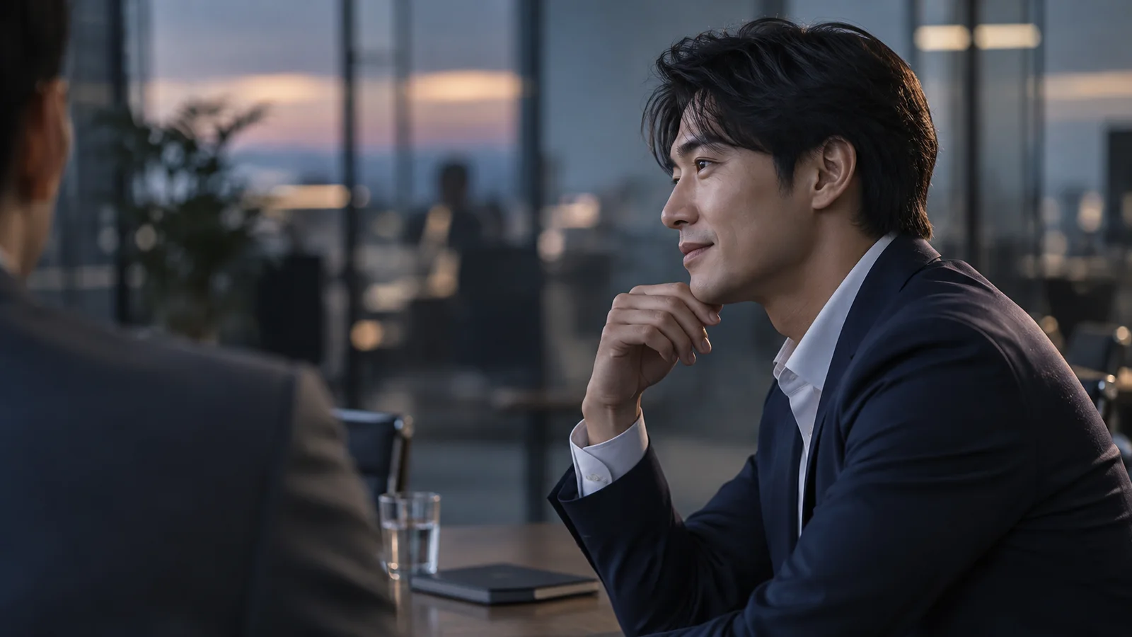 Man Listening at an Office Table — AI-generated photograph