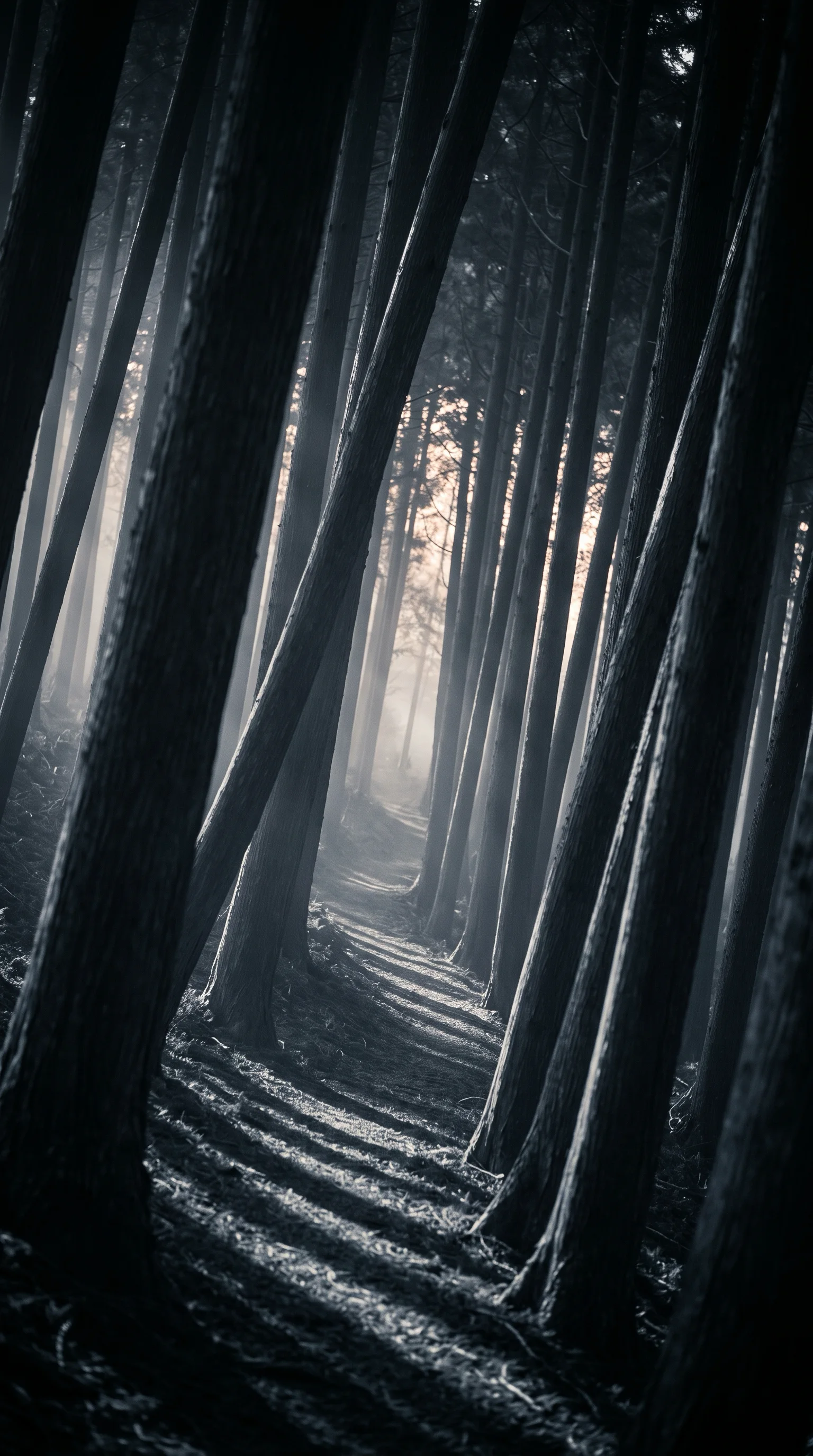Fog-Filled Cedar Avenue in Selenium Monochrome — AI-generated photograph