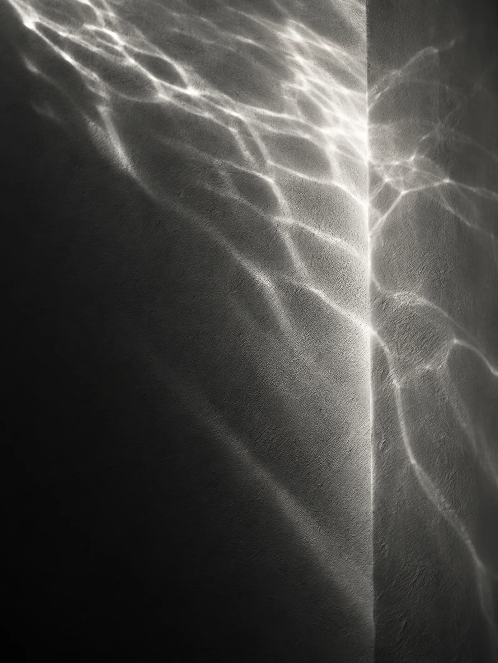 Caustic Network Across a Plaster Corner — AI-generated photograph