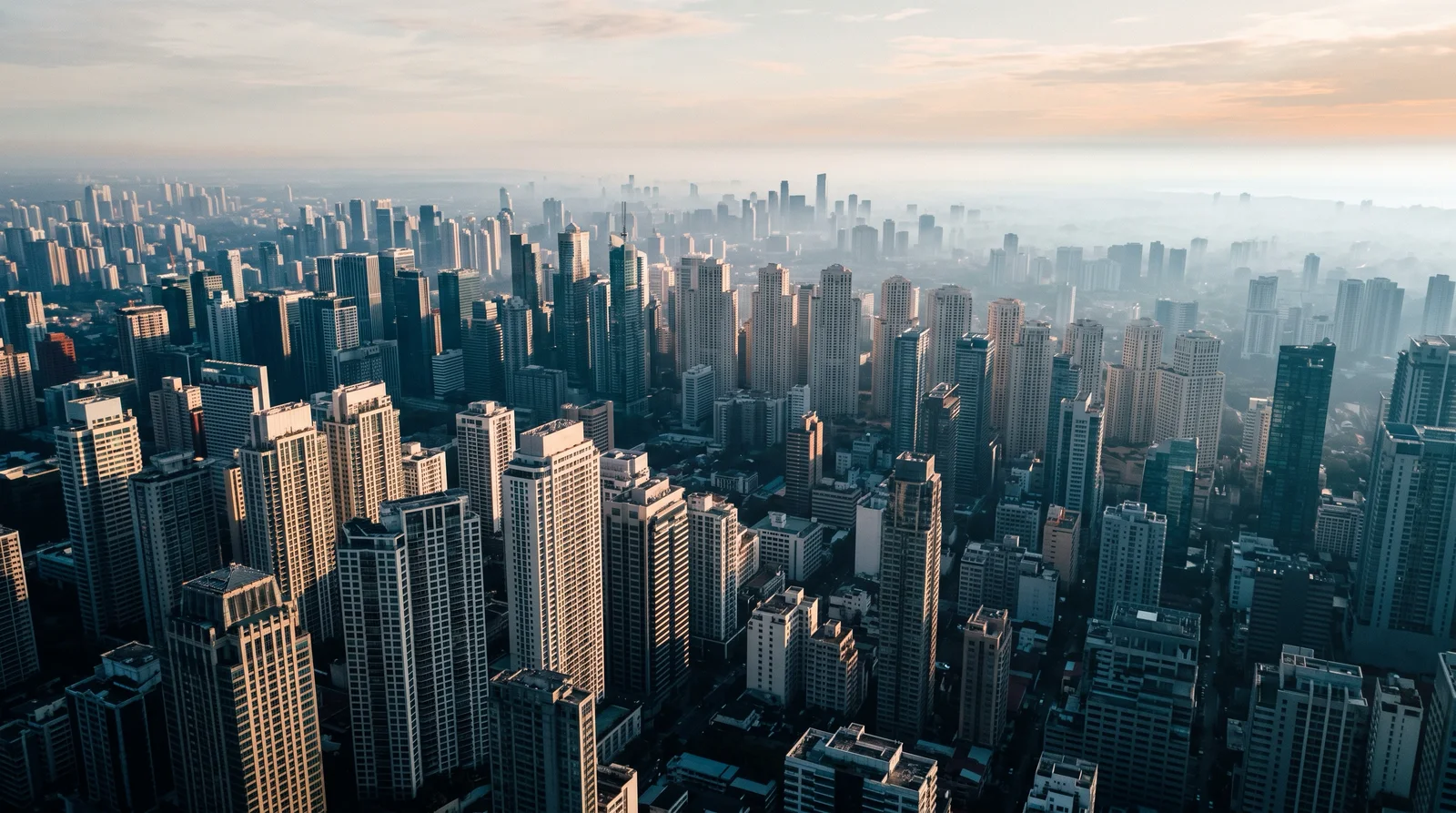 Amber-Lit Tower Tips Over Hazy Teal Layers — AI-generated photograph