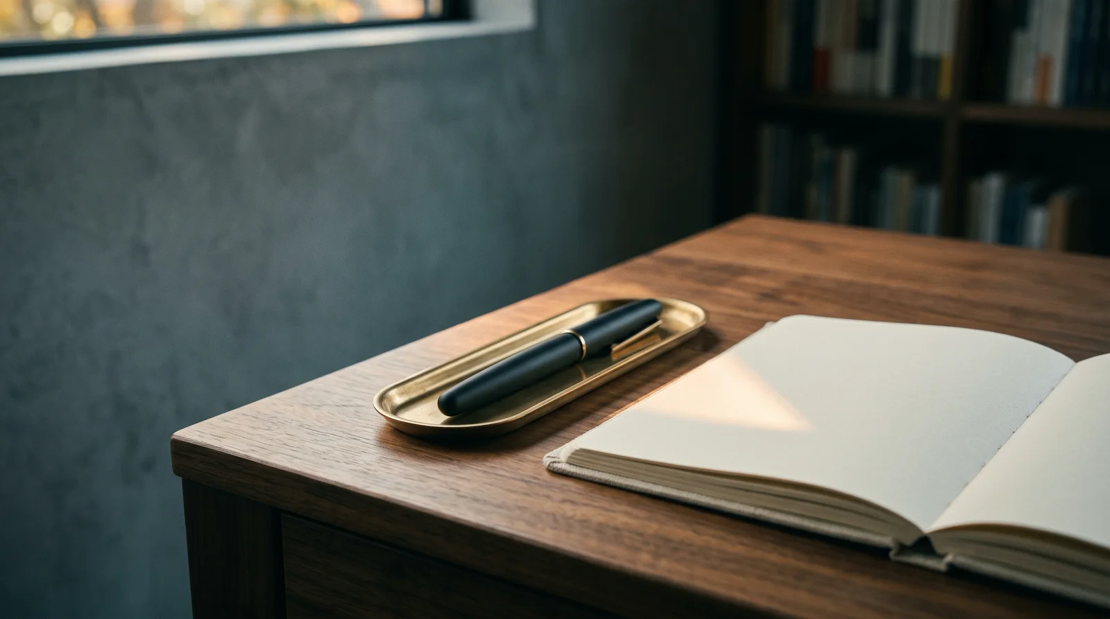 Fountain Pen and Open Notebook in Warm Morning Light — AI-generated photograph