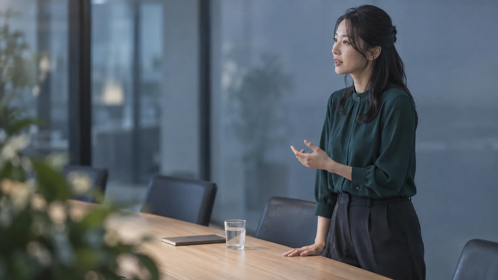 Woman Standing Beside a Meeting Table — AI-generated photograph