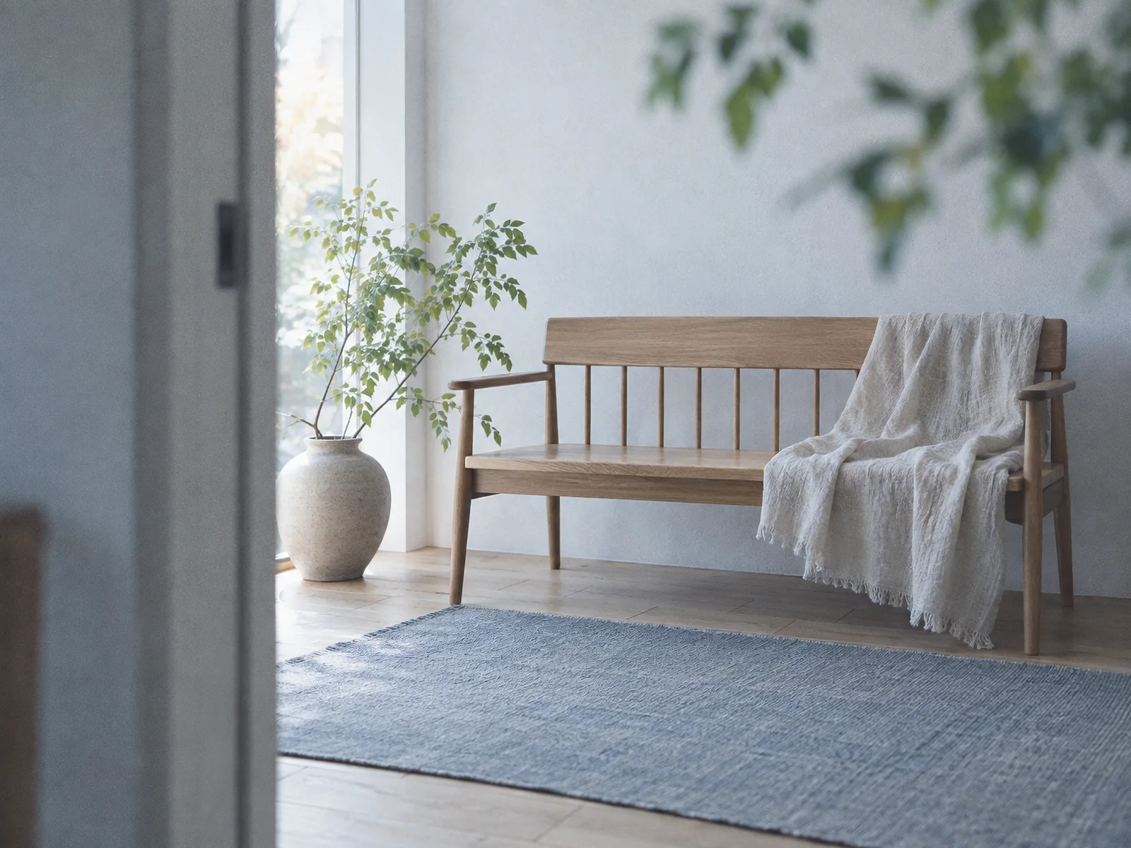Wooden Bench Through an Open Doorway — AI-generated photograph