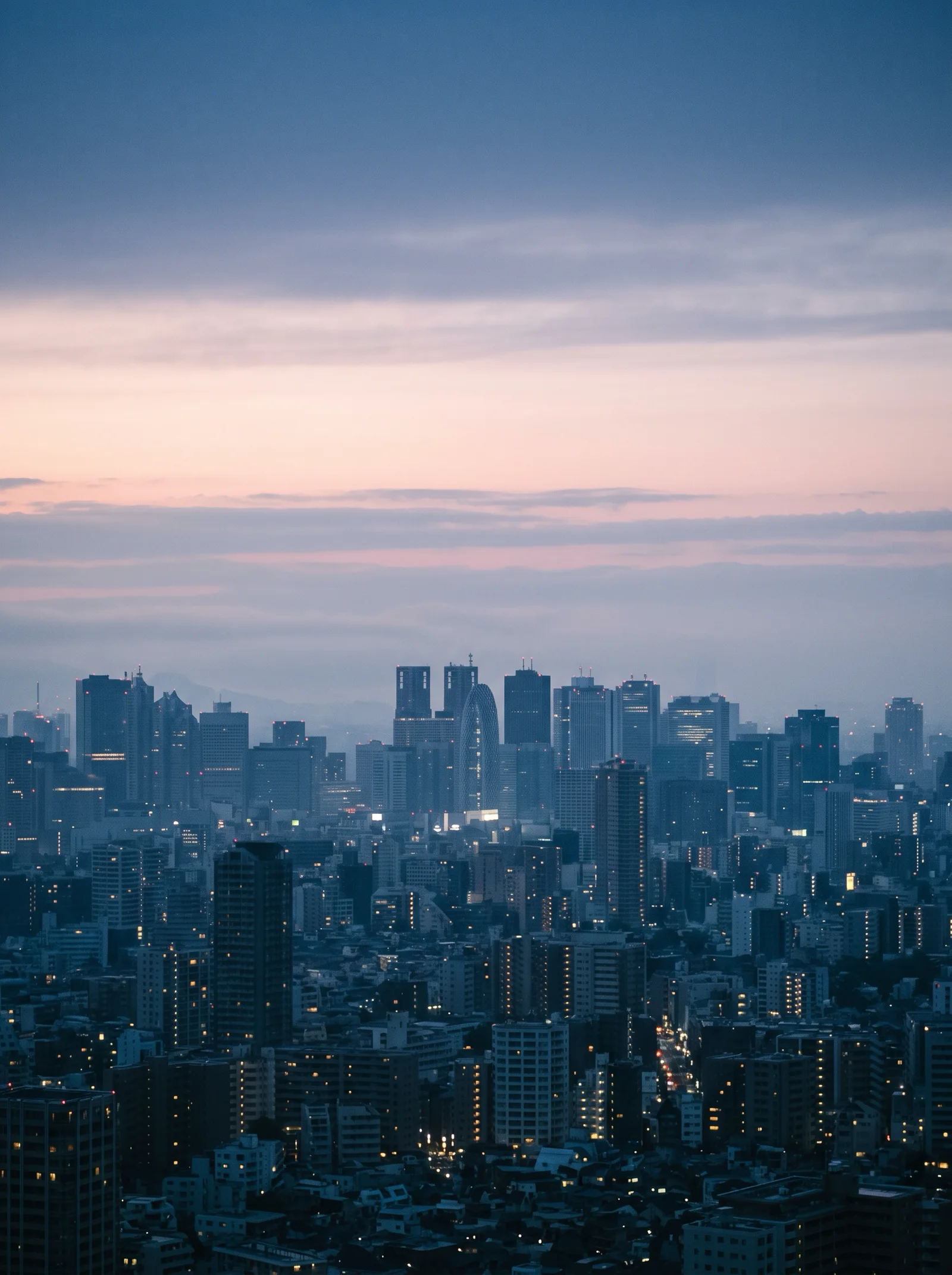 Layered City Skyline in Pale Spring Dawn — AI-generated photograph