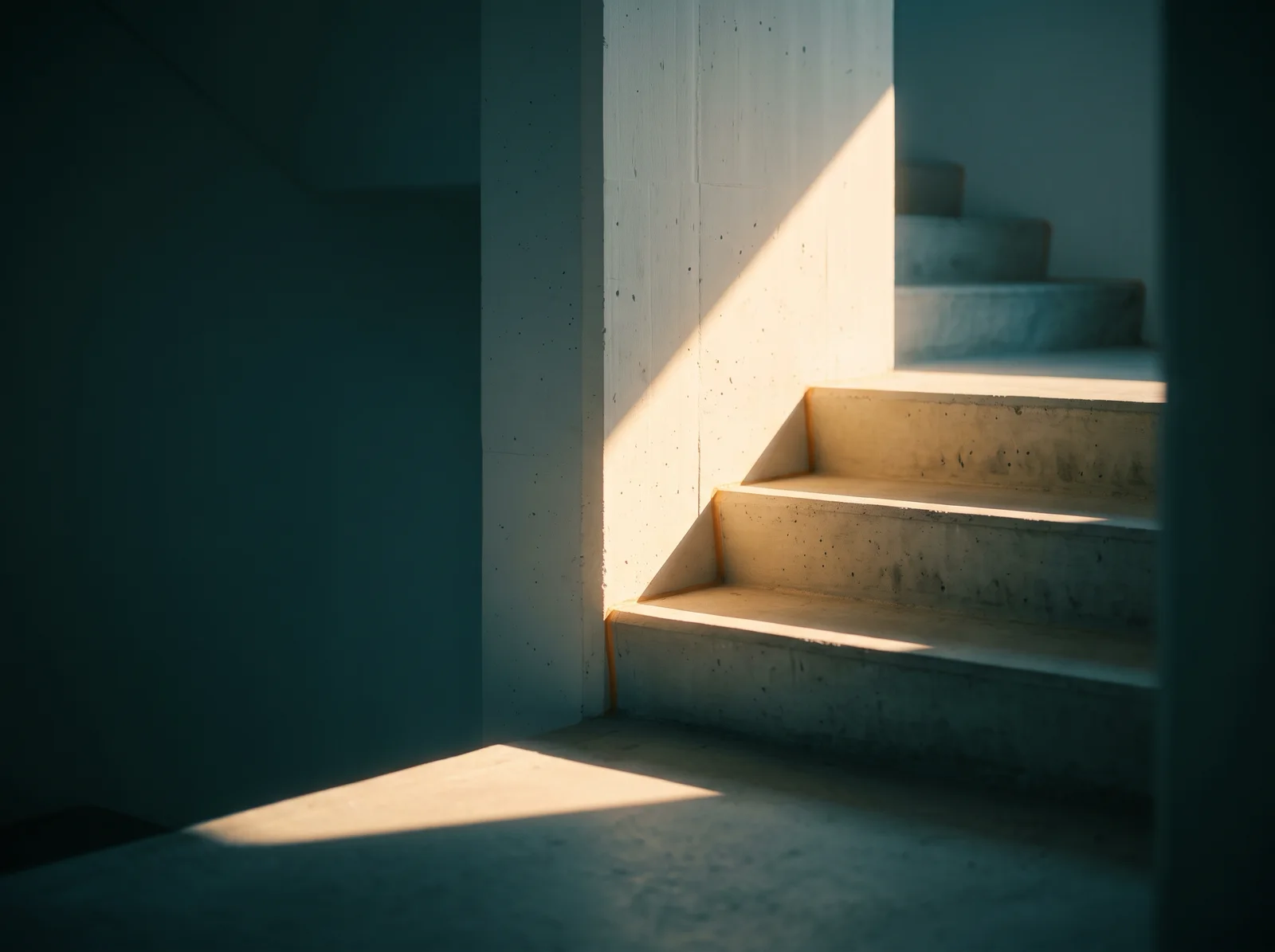 Amber Shaft in a Concrete Stairwell — AI-generated photograph