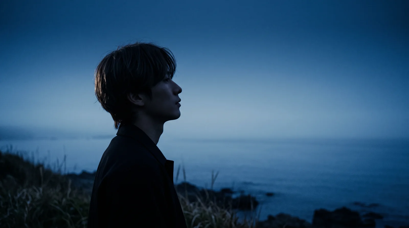Profile of a Man in Blue Sea Mist — AI-generated photograph