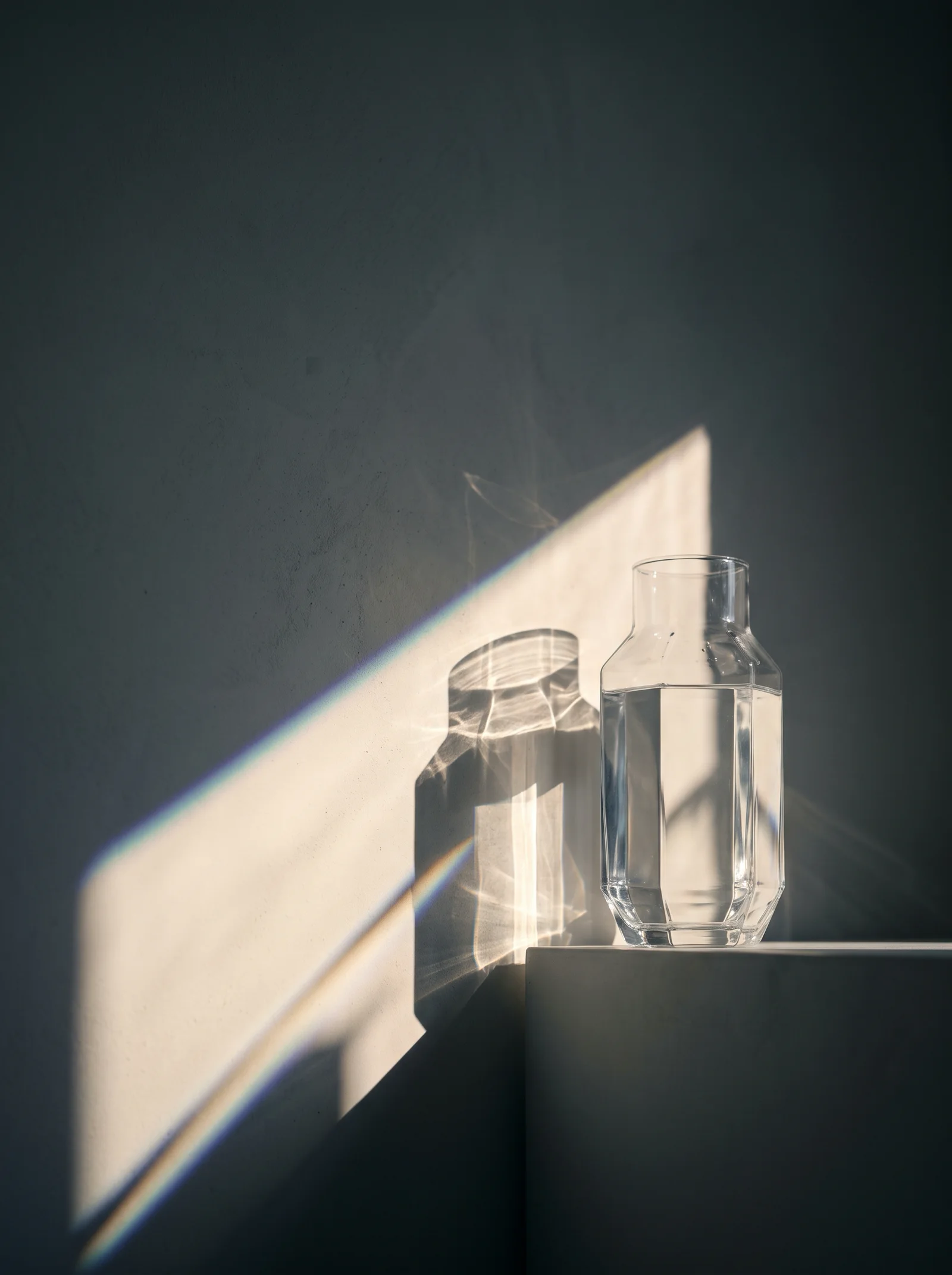 Refracted Light and Spectral Shadow on Plaster — AI-generated photograph