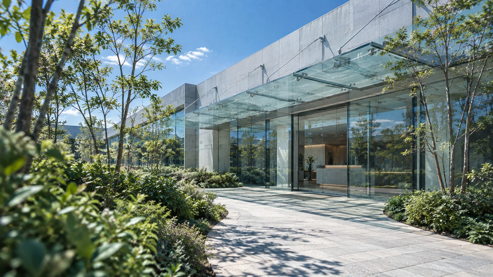 Glass Canopy Above an Office Entrance — AI-generated photograph