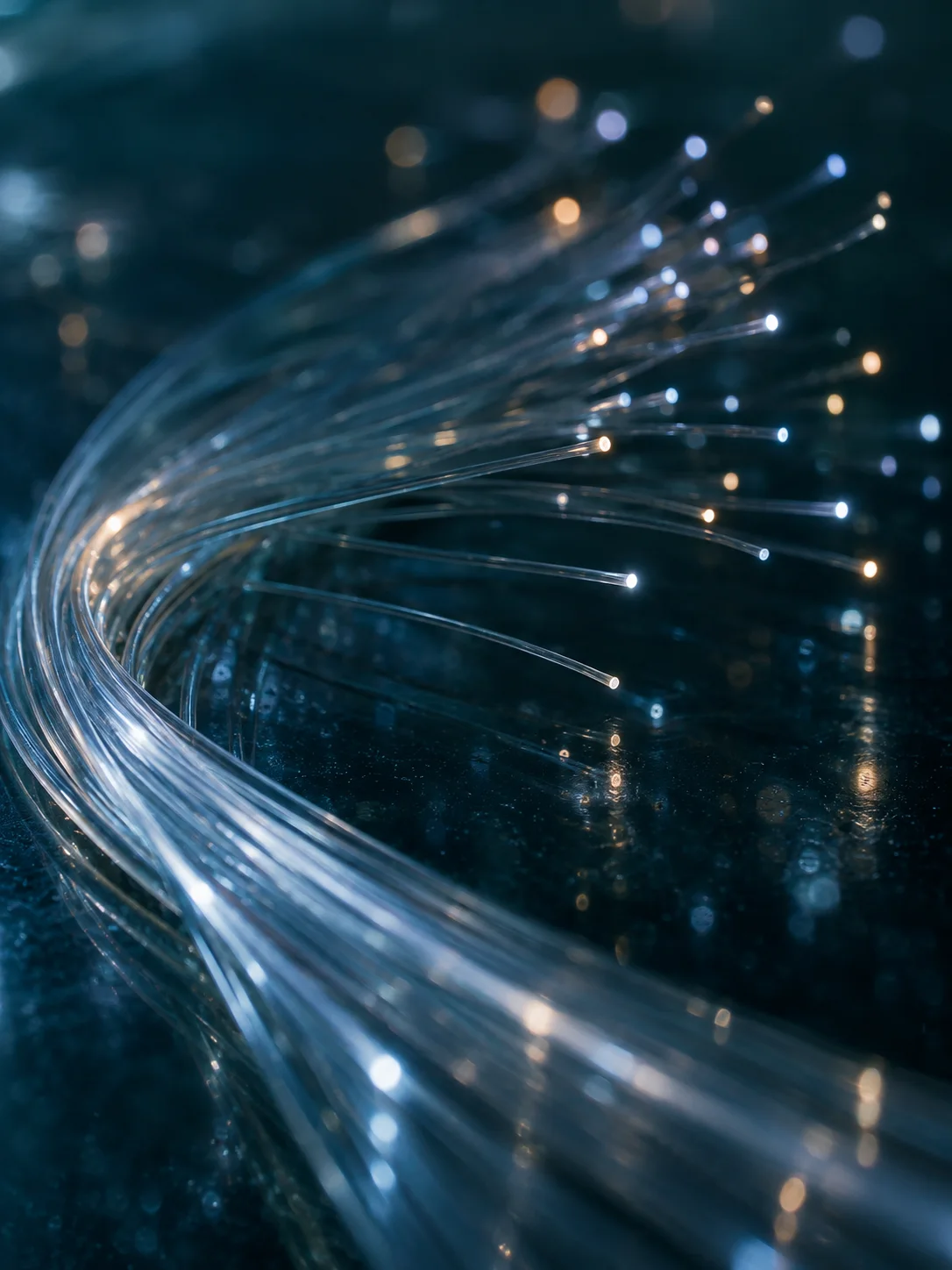 Fiber Optic Tips on Blue Glass — AI-generated photograph