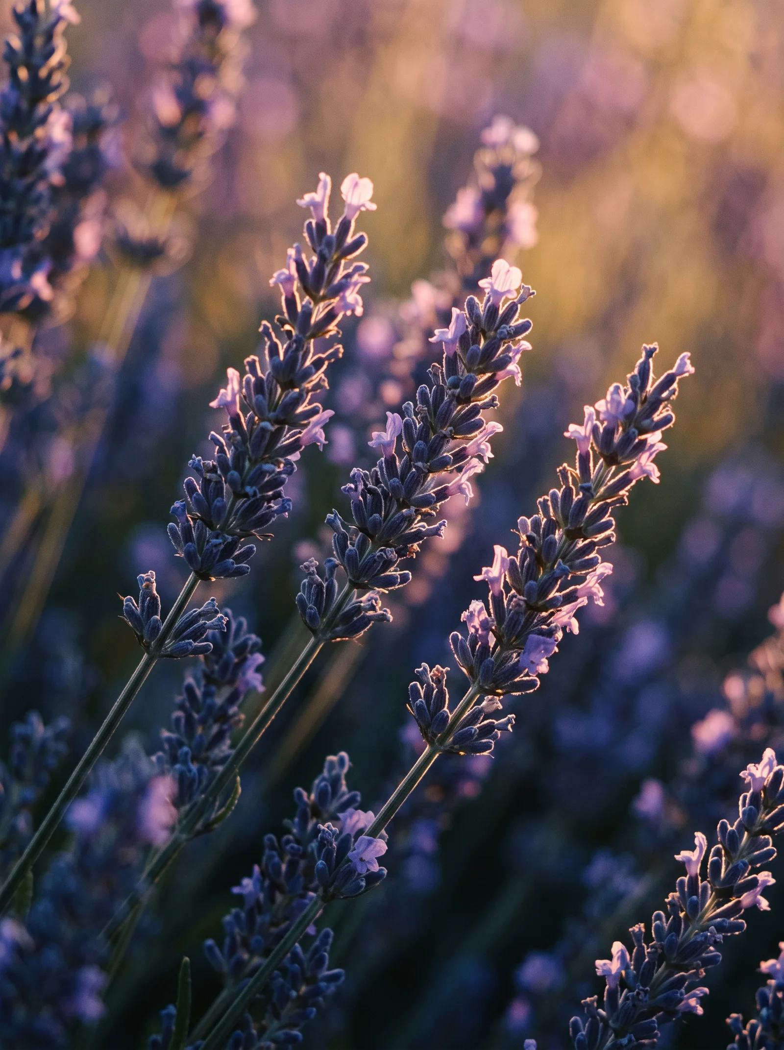 Backlit Lavender Spikes With Violet Shadows — AI-generated photograph